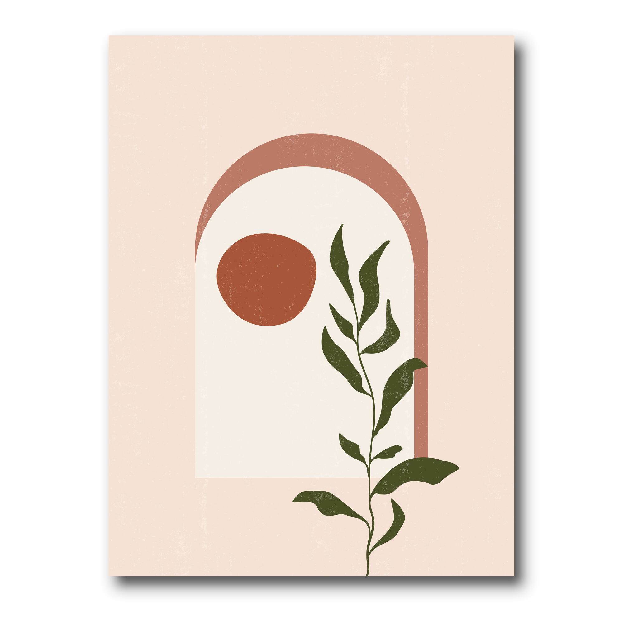 Designart - Abstract Geometrical Moon With Leaf III - Modern Canvas Wall Art Print