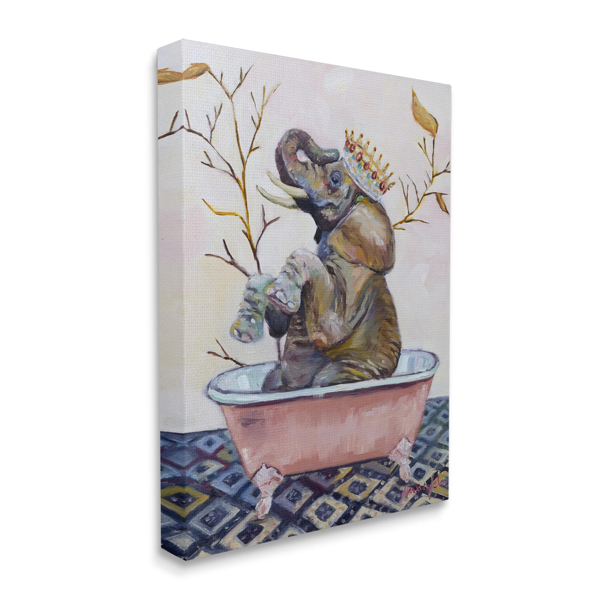 Stupell Industries Regal Safari Elephant with Pink Bath Tub Canvas Wall Art