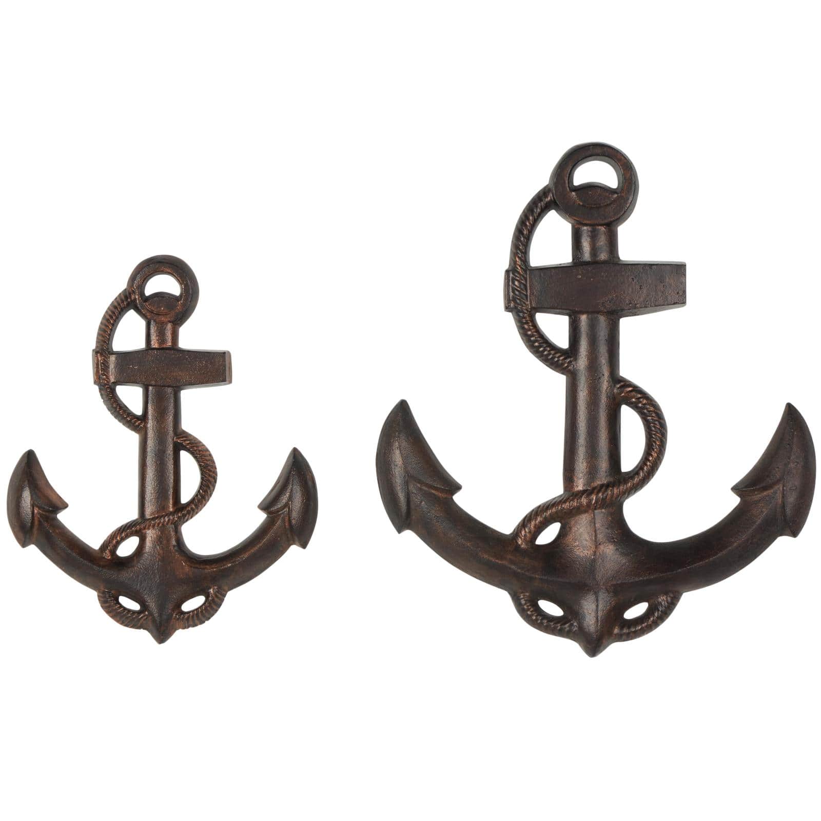 Bronze Aluminum Metal Anchor Weathered Wall Décor Set with Curved Rope Design