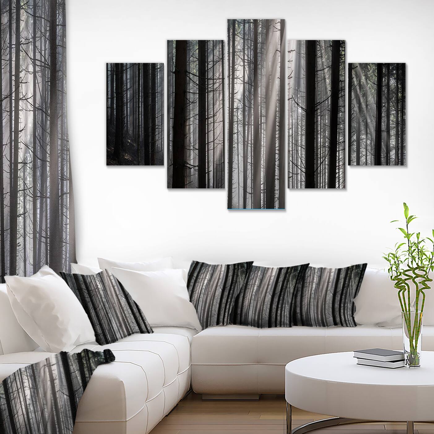 Designart - Sunbeams Peeking Through Dark Forest