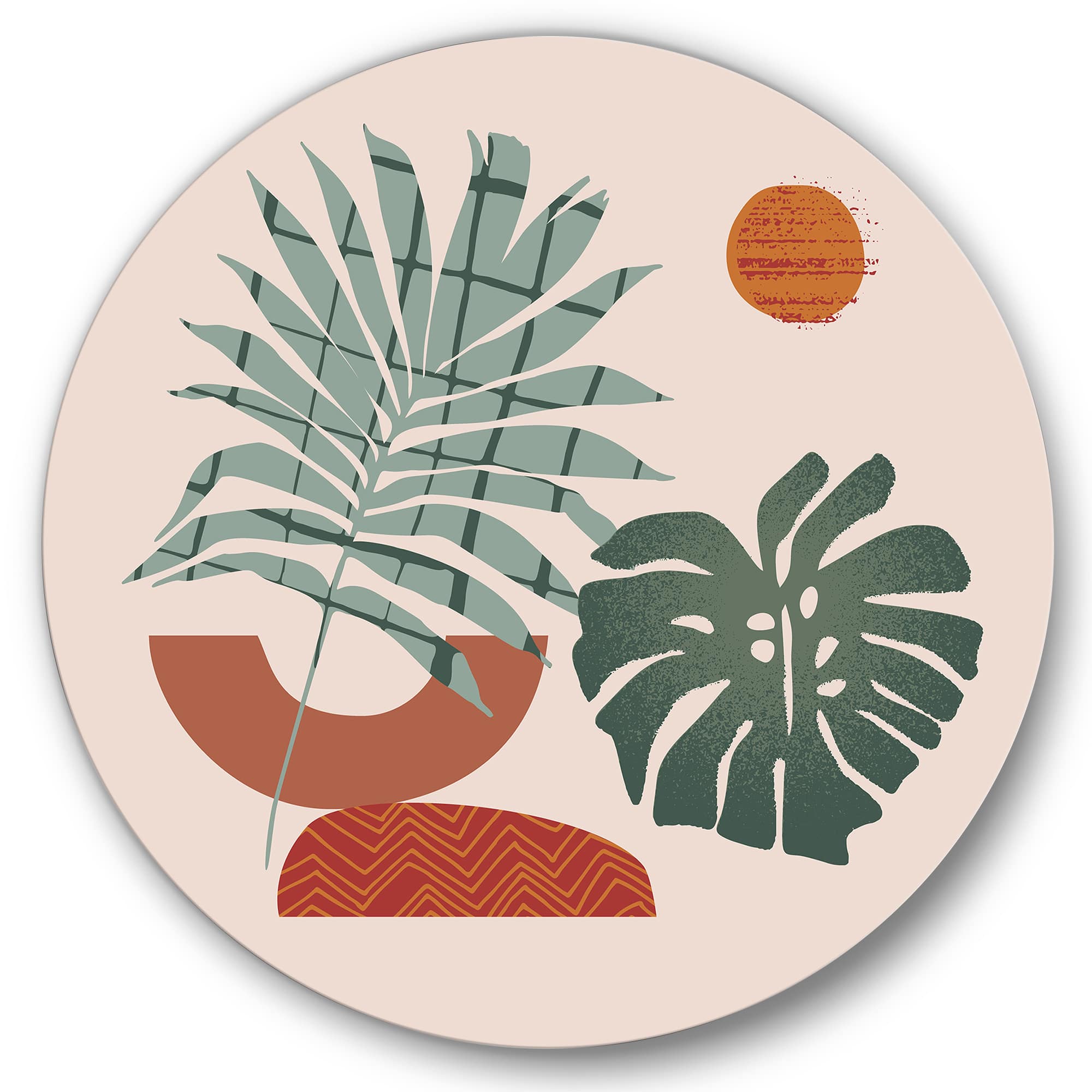 Designart - Moon & Sun Shapes In Retro Green & Terracotta Tone