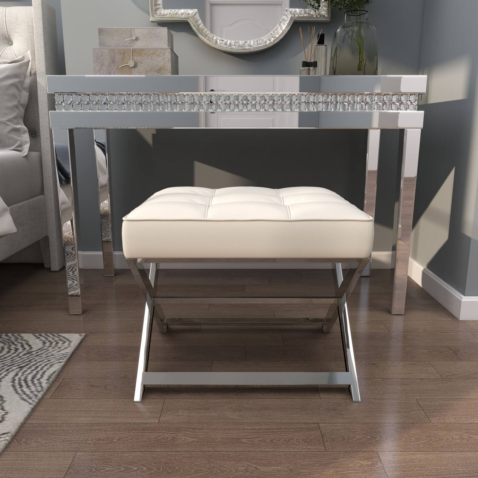 19" Leather Stool with Stainless Steel Supports