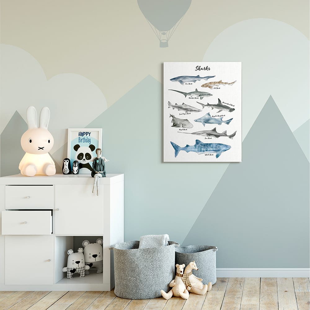 Stupell Industries Nautical Shark Chart Watercolor Marine Animals Canvas Wall Art