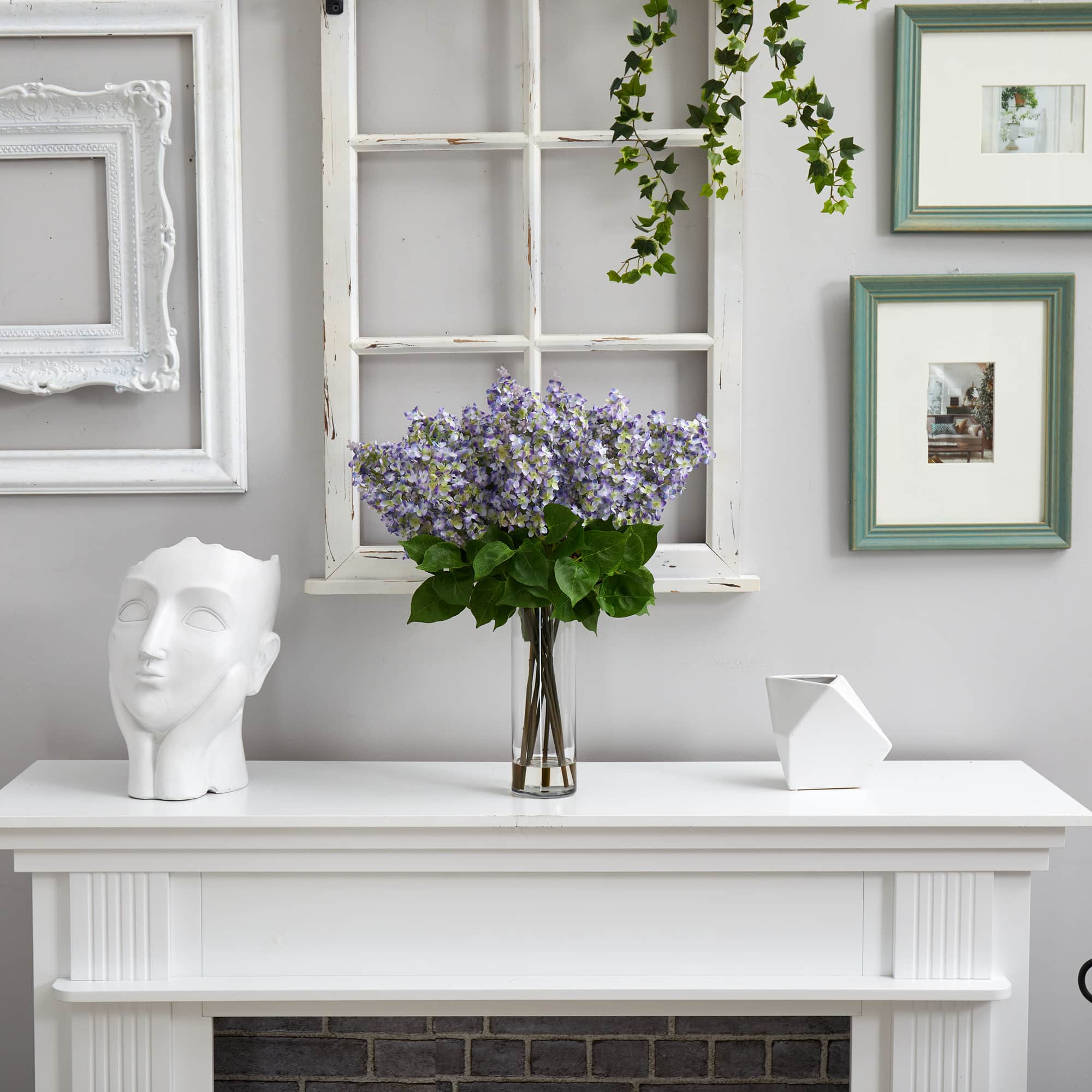 24" Artificial Lilac Arrangement with Cylinder Glass Vase