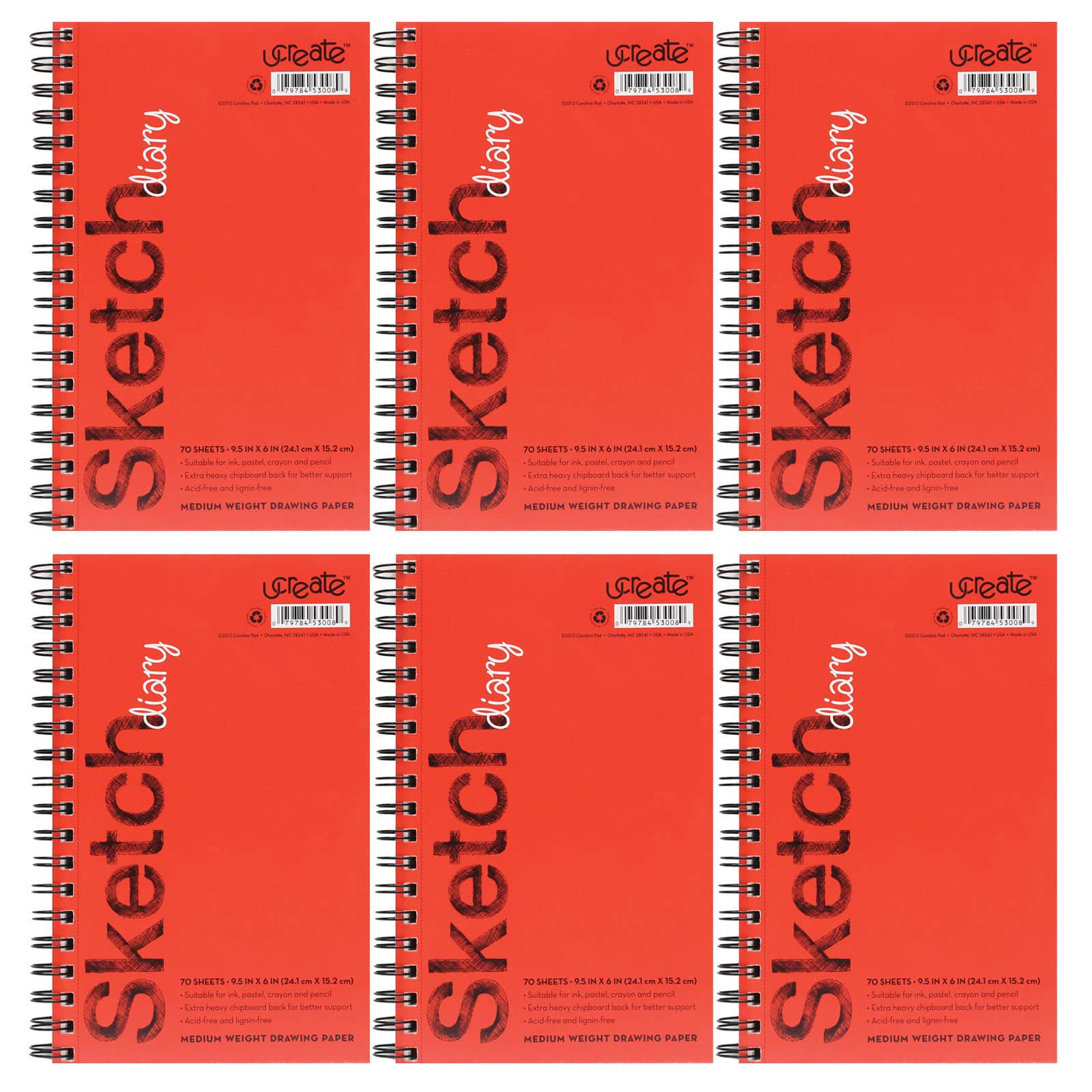 Pacon® UCreate® 9.5" x 6" Spiral Bound Sketch Diary, 6ct.