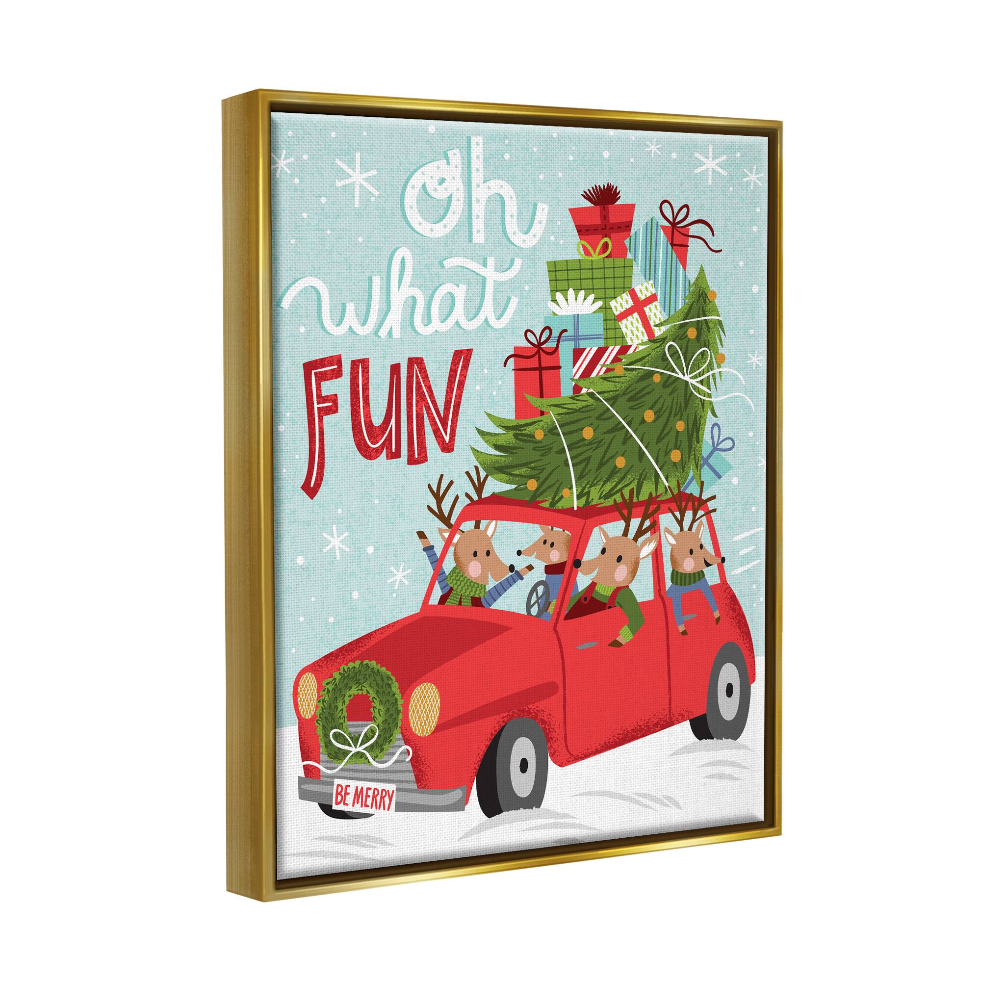 Stupell Industries Oh What Fun Holiday Car Framed Floater Canvas Wall Art