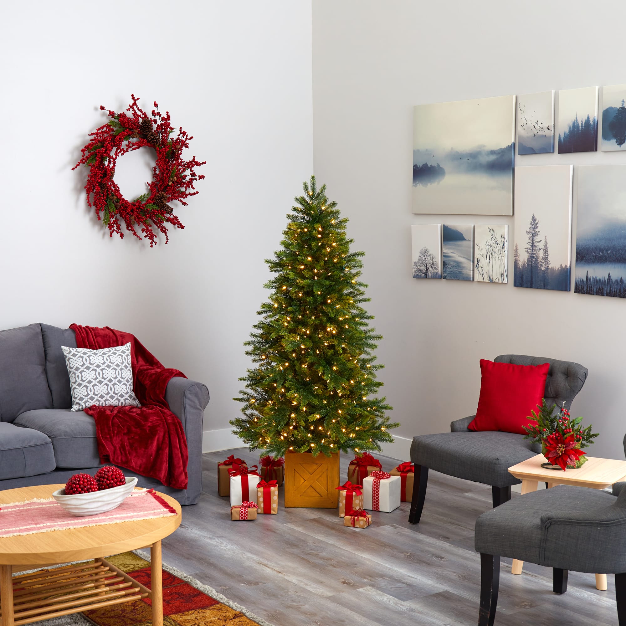 6ft. Pre-Lit Manchester Fir Artificial Christmas Tree, Clear LED Lights