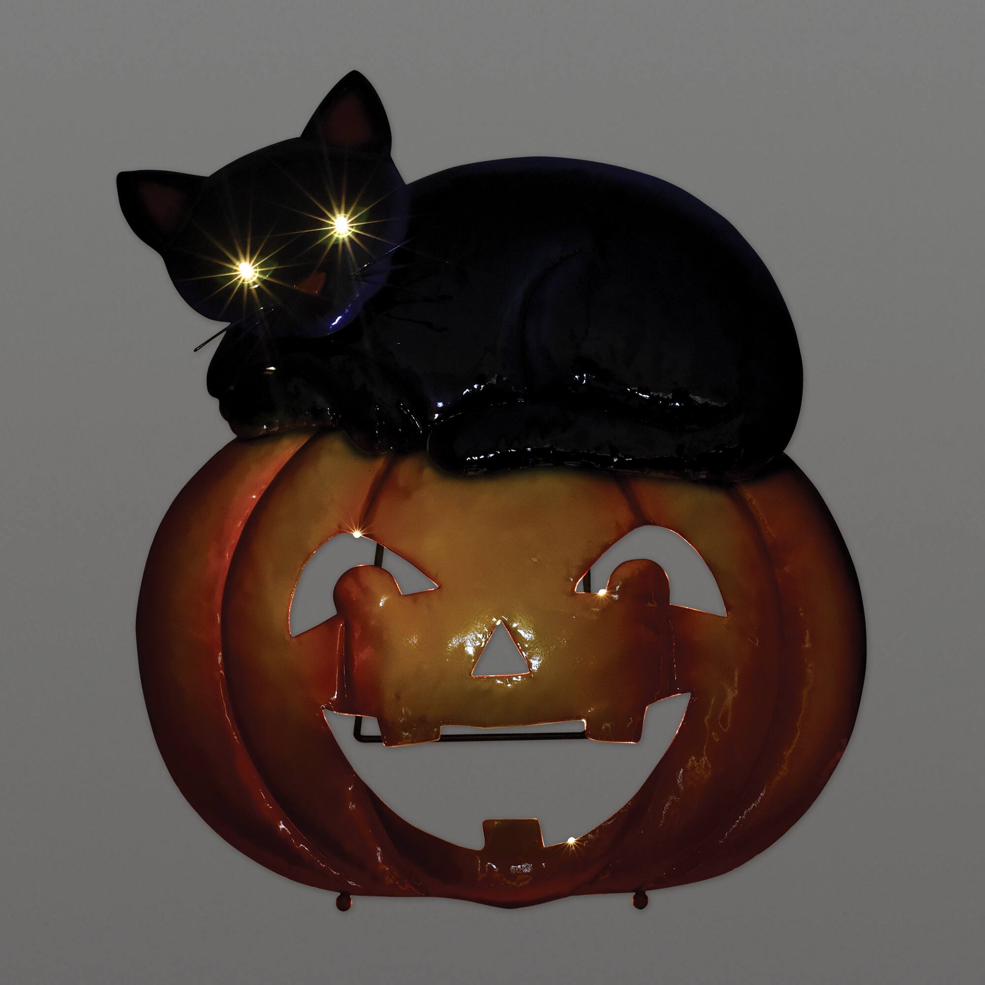Sunset Vista Designs® 19.25" Whimsical Solar Black Cat & Pumpkin Porch Sitter