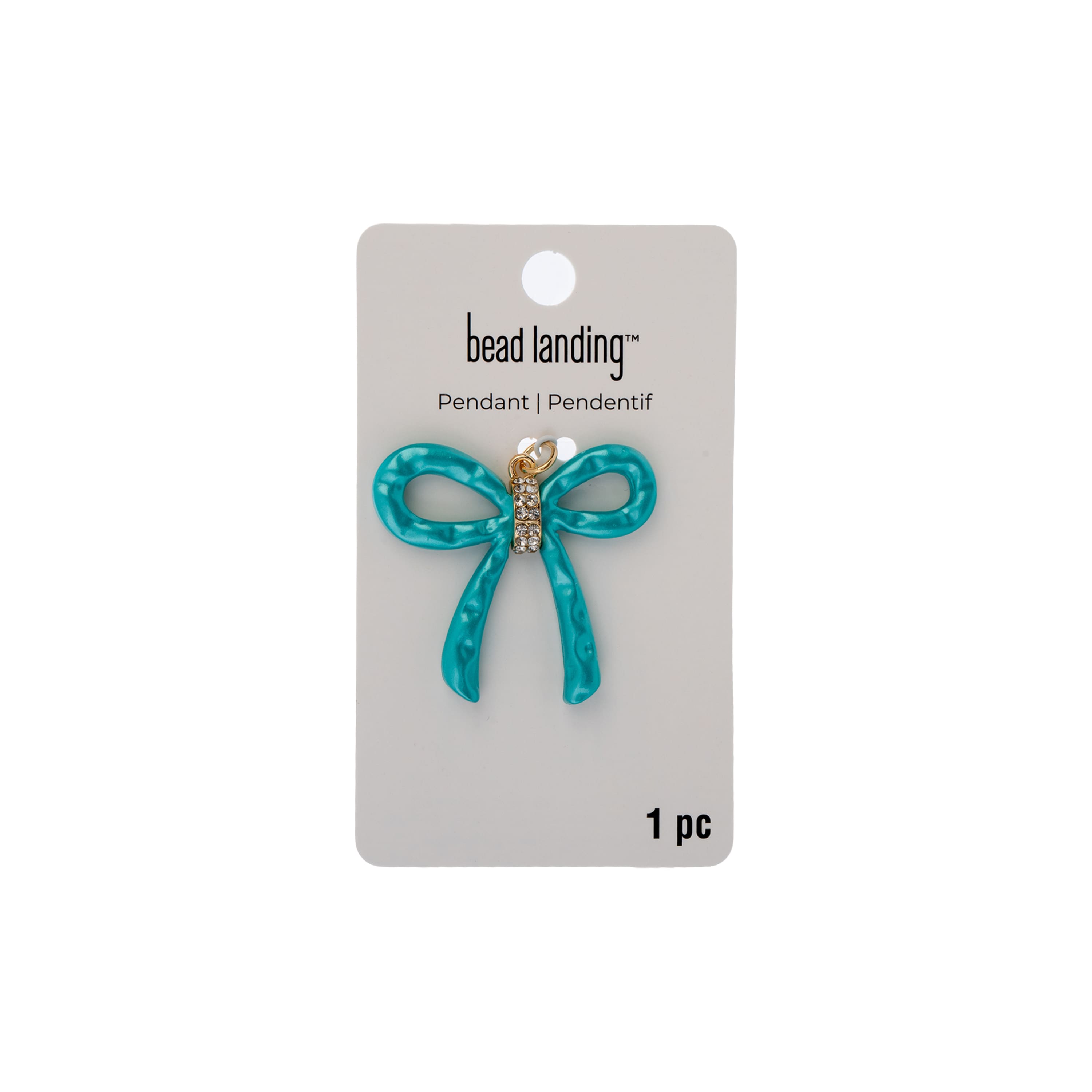 Gold & Teal Rhinestone Metal Bow Pendant by Bead Landing™