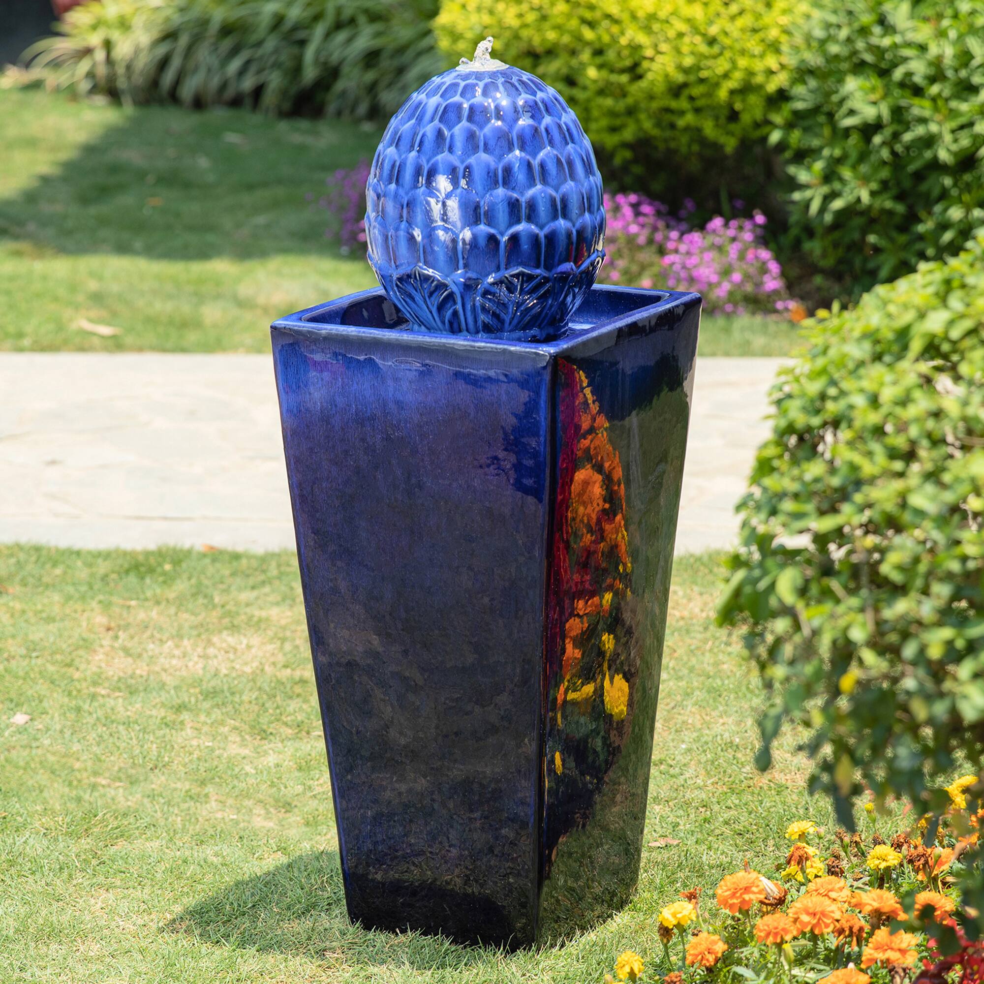 Glitzhome® 36" LED Artichoke Pedestal Ceramic Fountain