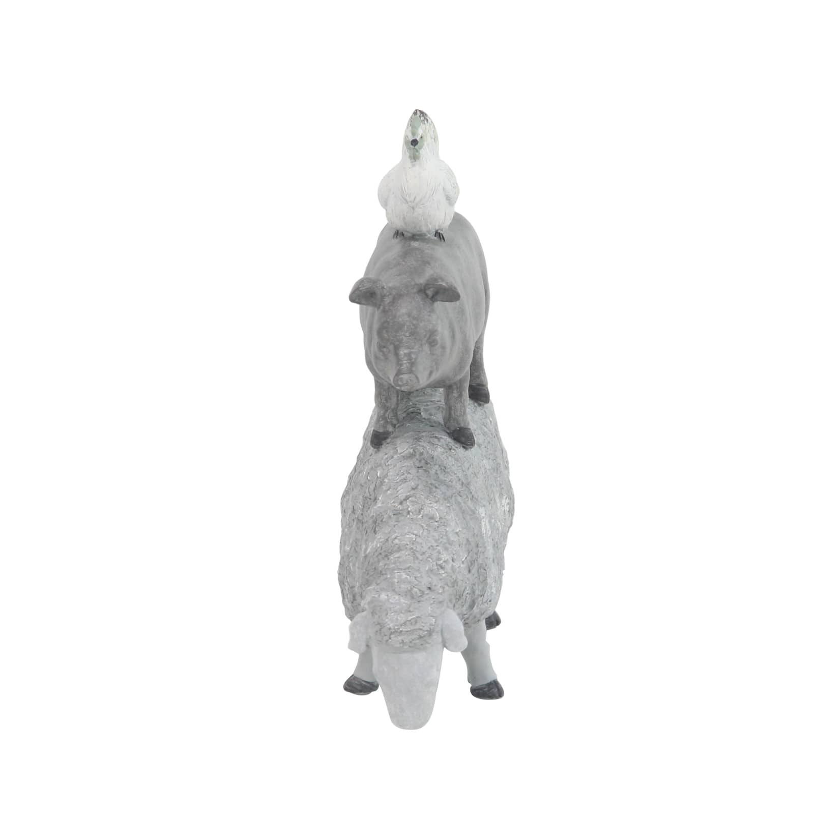 Grey Polystone Sculpture, Stacking Animals 12" x 9" x 4"