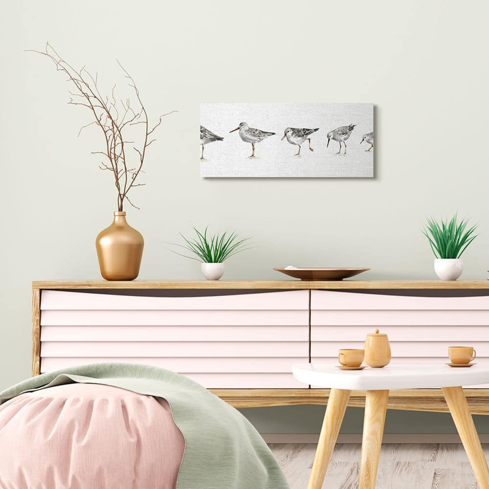 Stupell Industries Sandpiper Bird Stances Minimal Grey White Painting Canvas Wall Art
