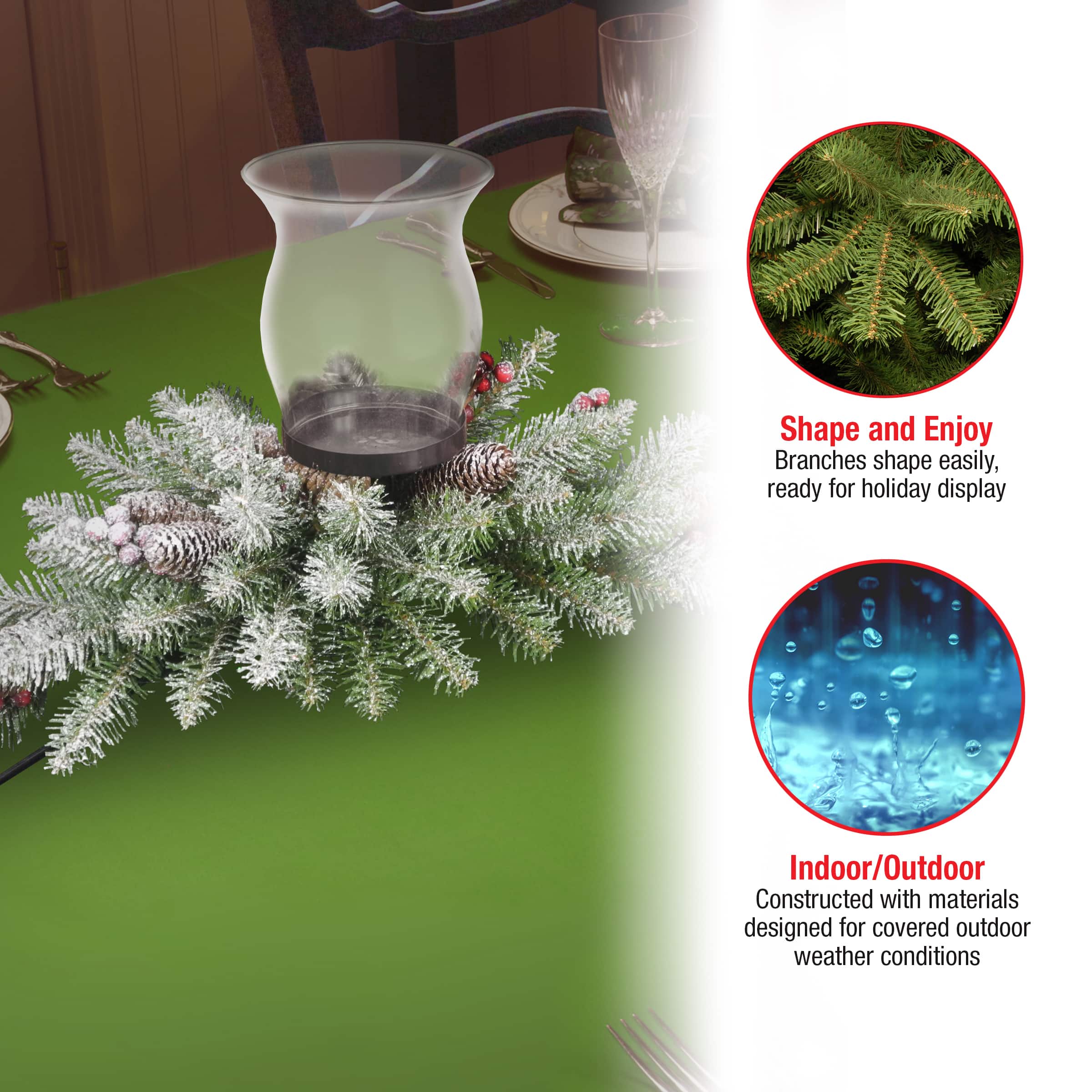 Dunhill® Fir Candle Holder with Snow, Berries & Pinecone Centerpiece