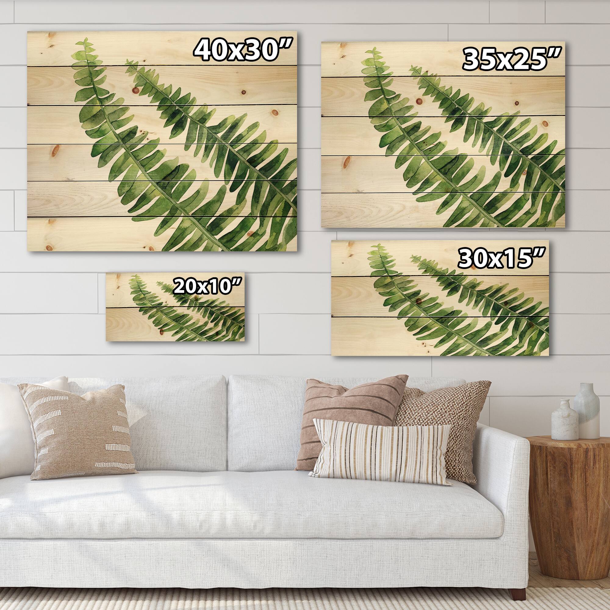 Designart - Fern Leaves Detail I - Farmhouse Print on Natural Pine Wood