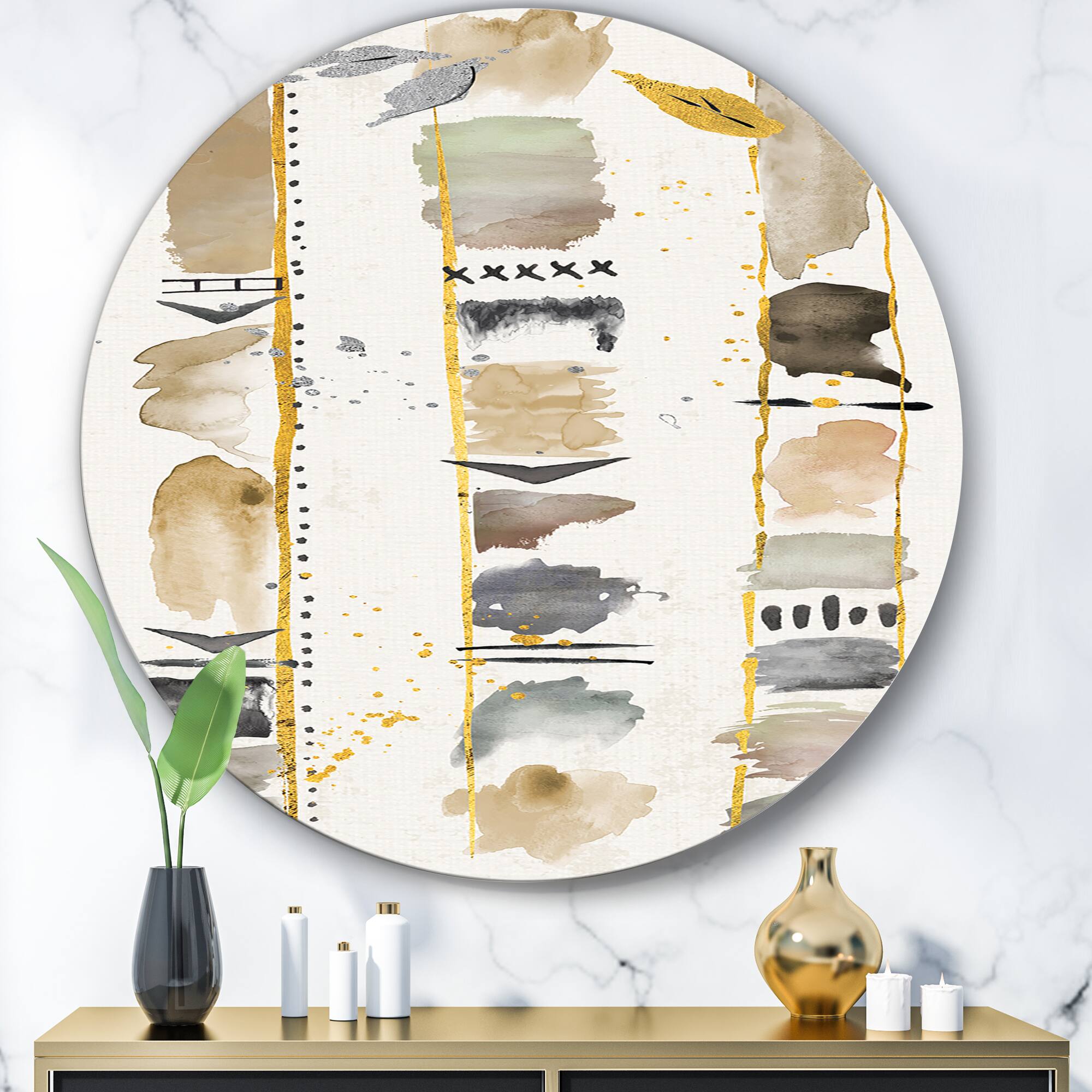 Designart - Abstract Gold Birch Trees I