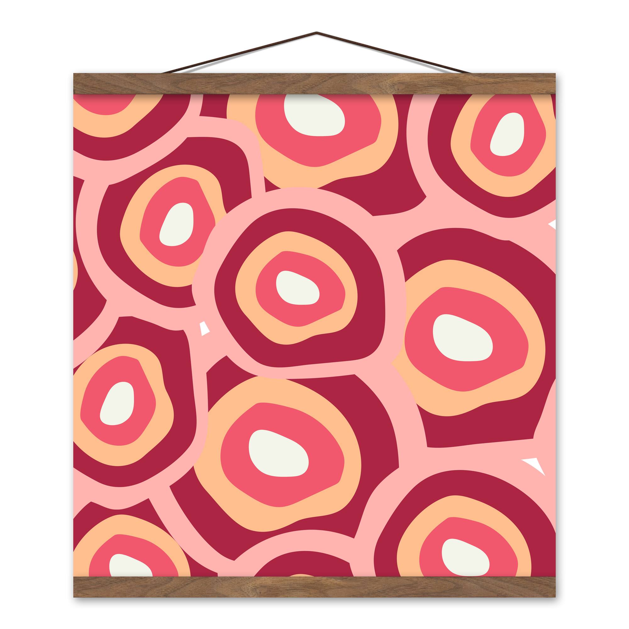 Funky Circles Pattern 16" x 16" Teak Hanging Canvas