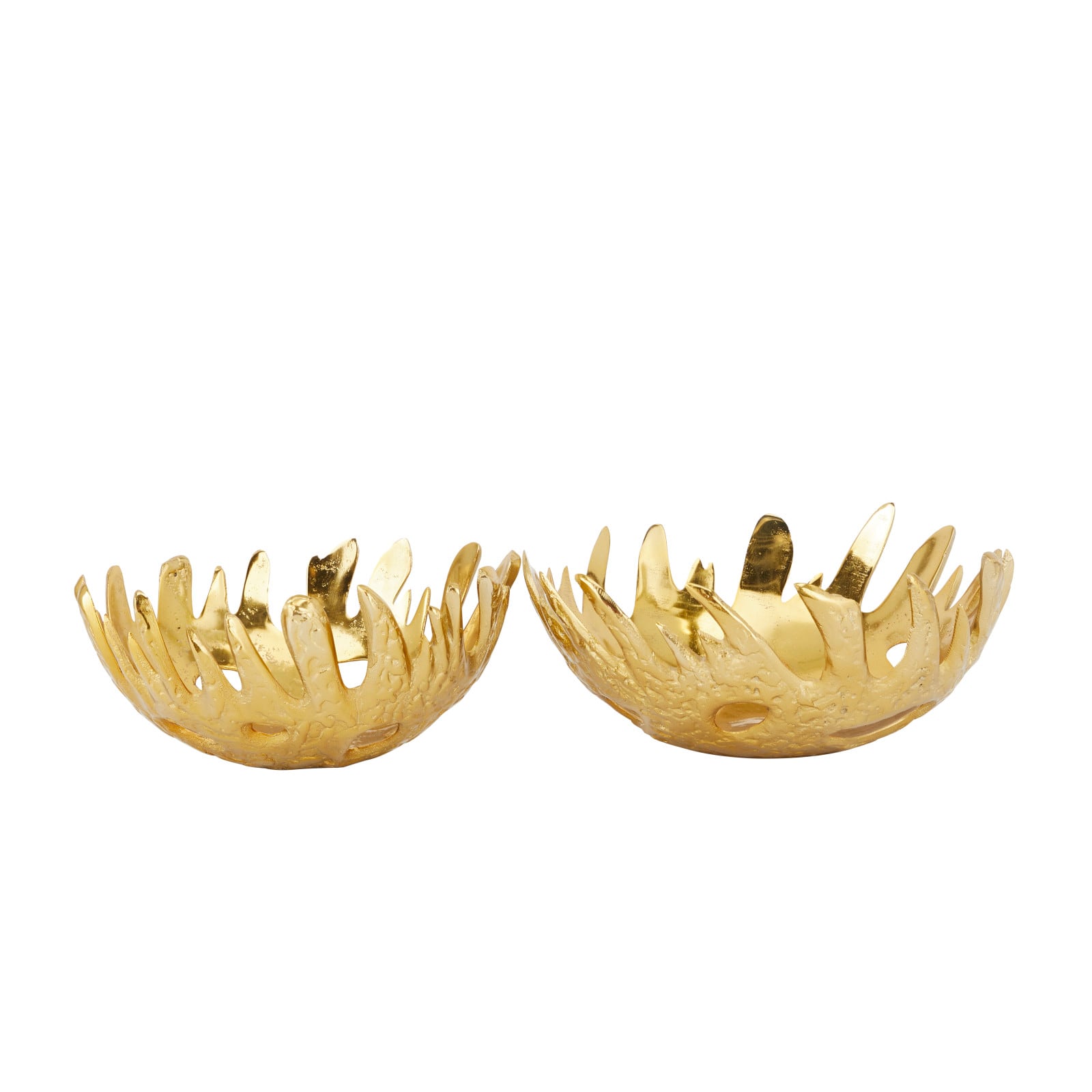 Set of 2" Gold Aluminum Contemporary Decorative Bowl, 6" x 13" x 13"