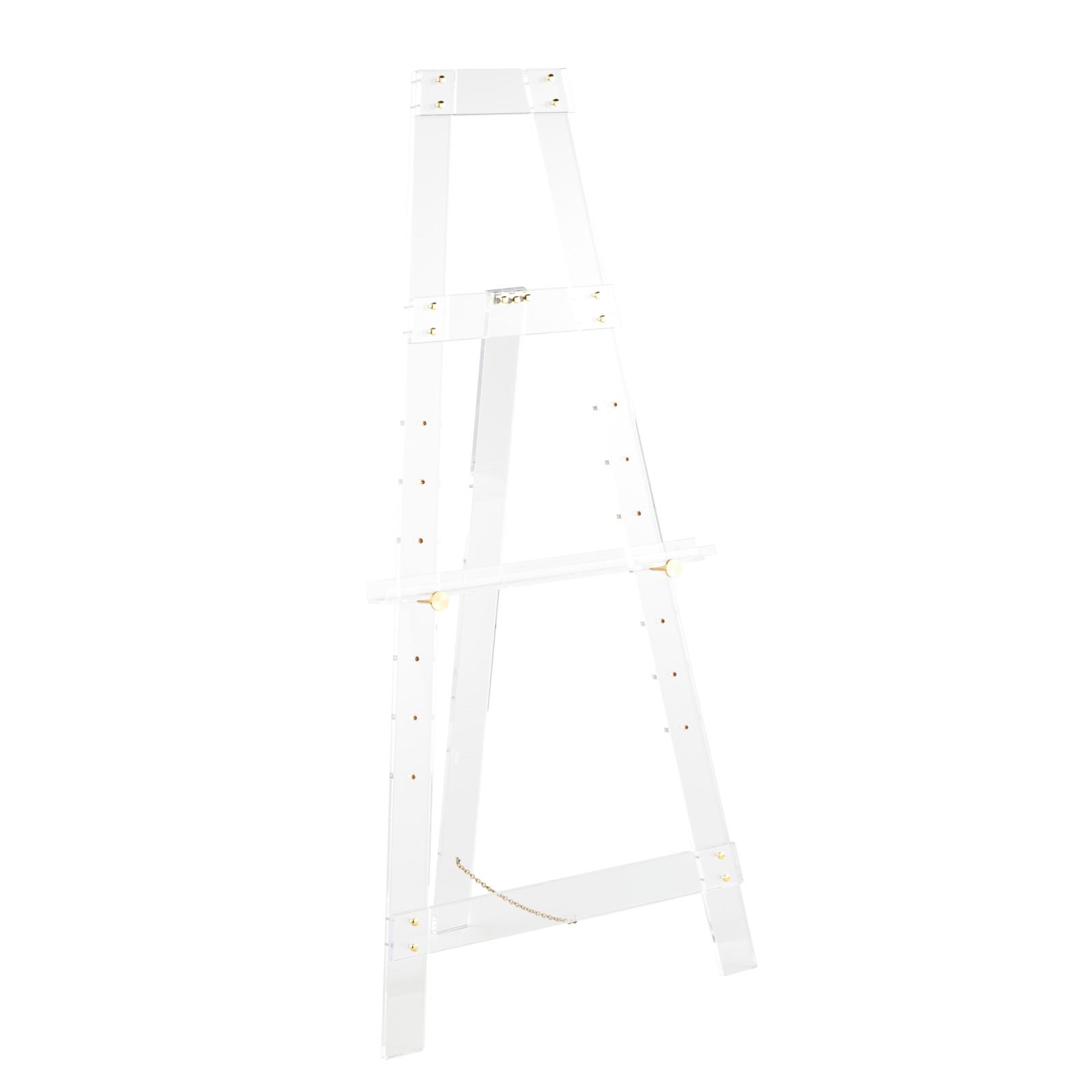 57" Clear Acrylic Plastic Adjustable 7-Tier Display Easel with Gold Metal Hardware & Chain Support