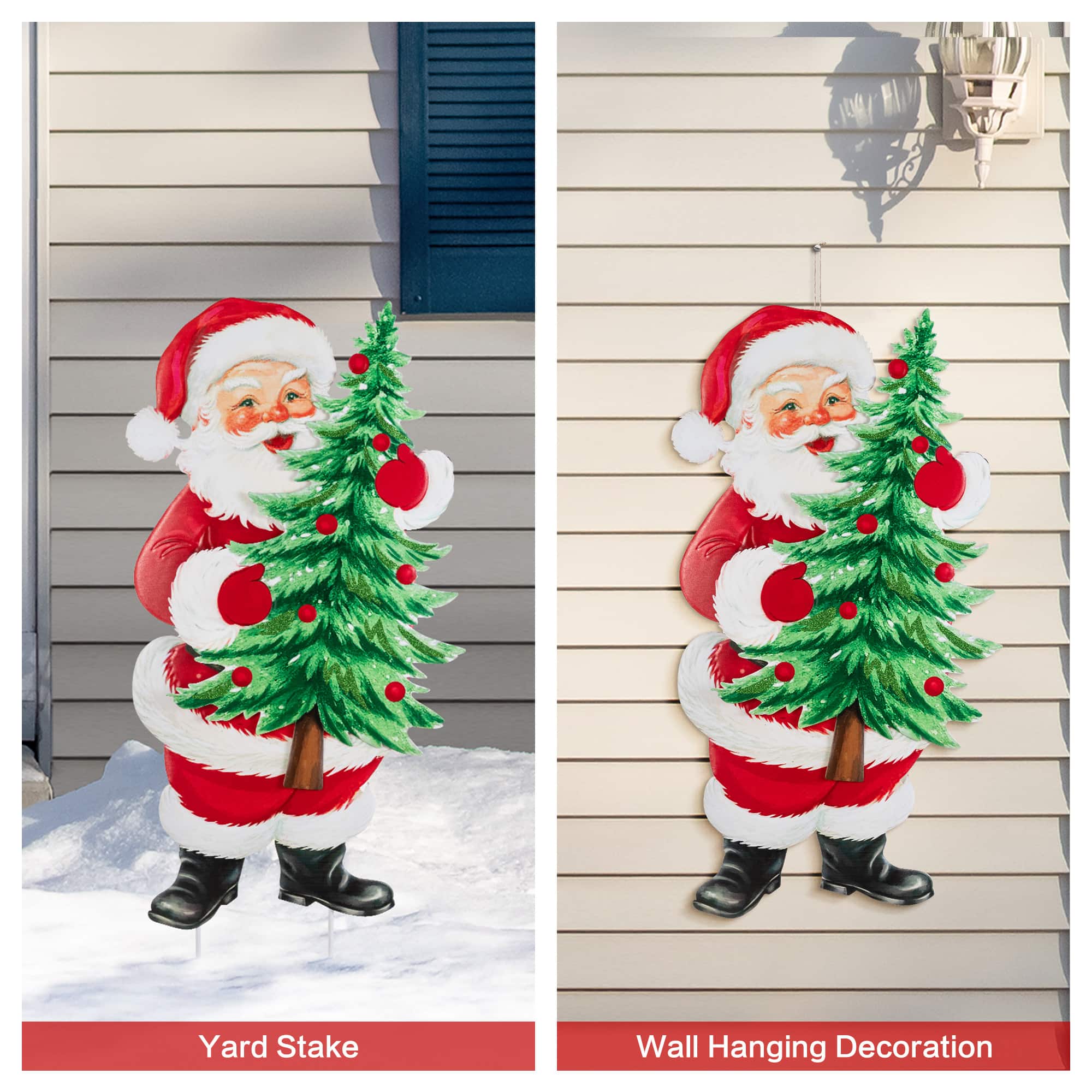 Glitzhome® 36" Christmas Metal Santa with Tree Yard Stake