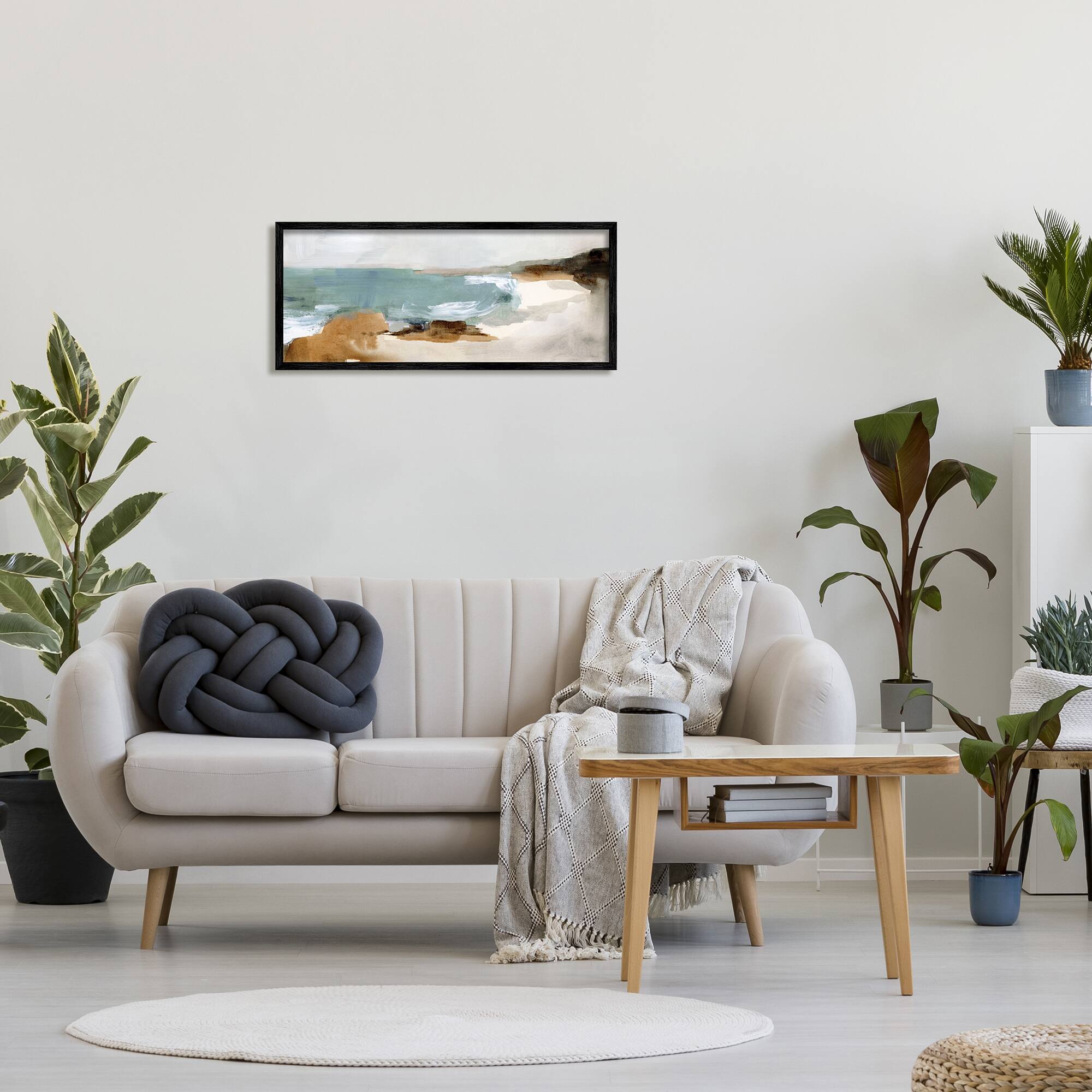 Stupell Industries Cloudy Grey Beach Landscape Abstraction Crashing Waves in Frame Wall Art