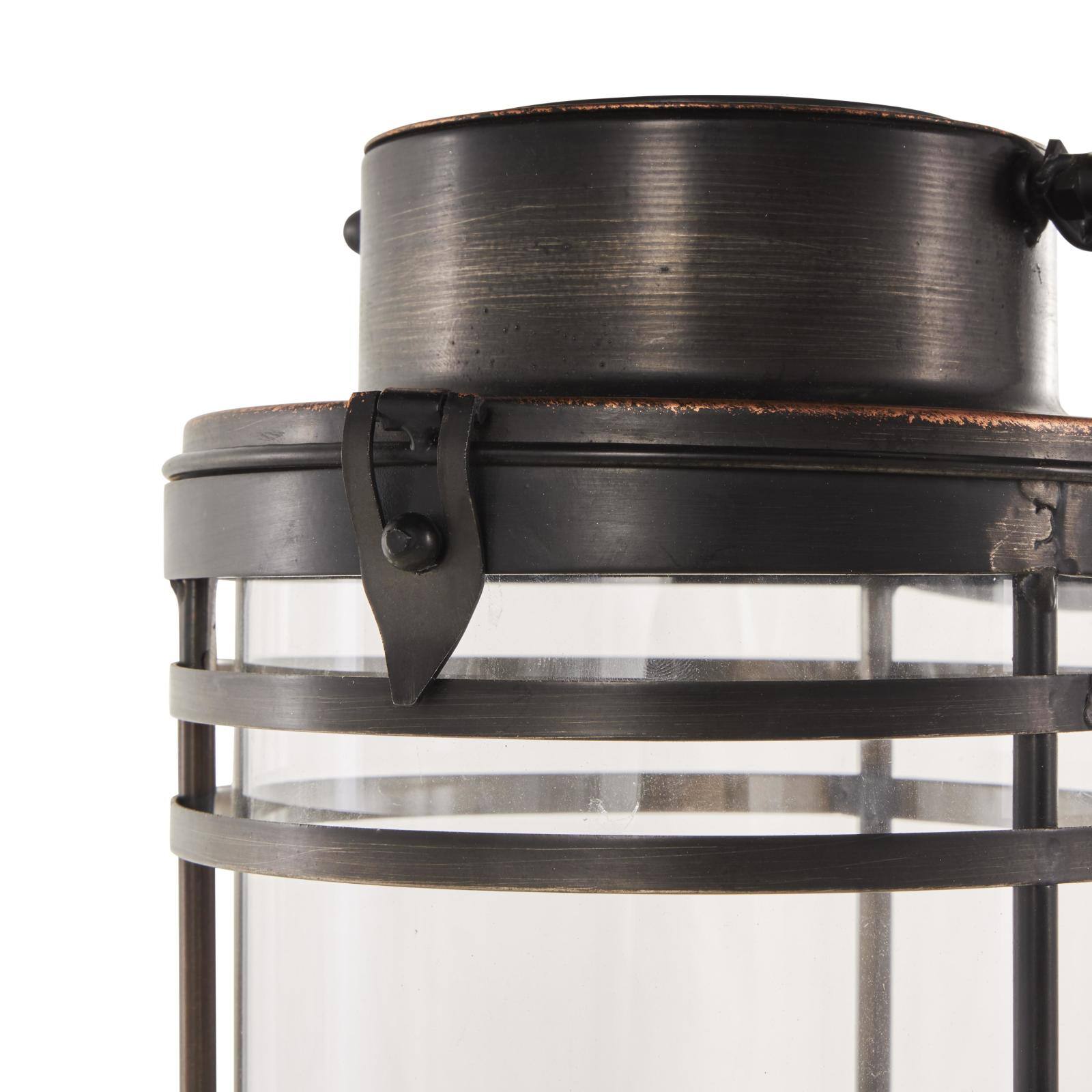 17" Black Metal Candle Lantern with Round Outlines