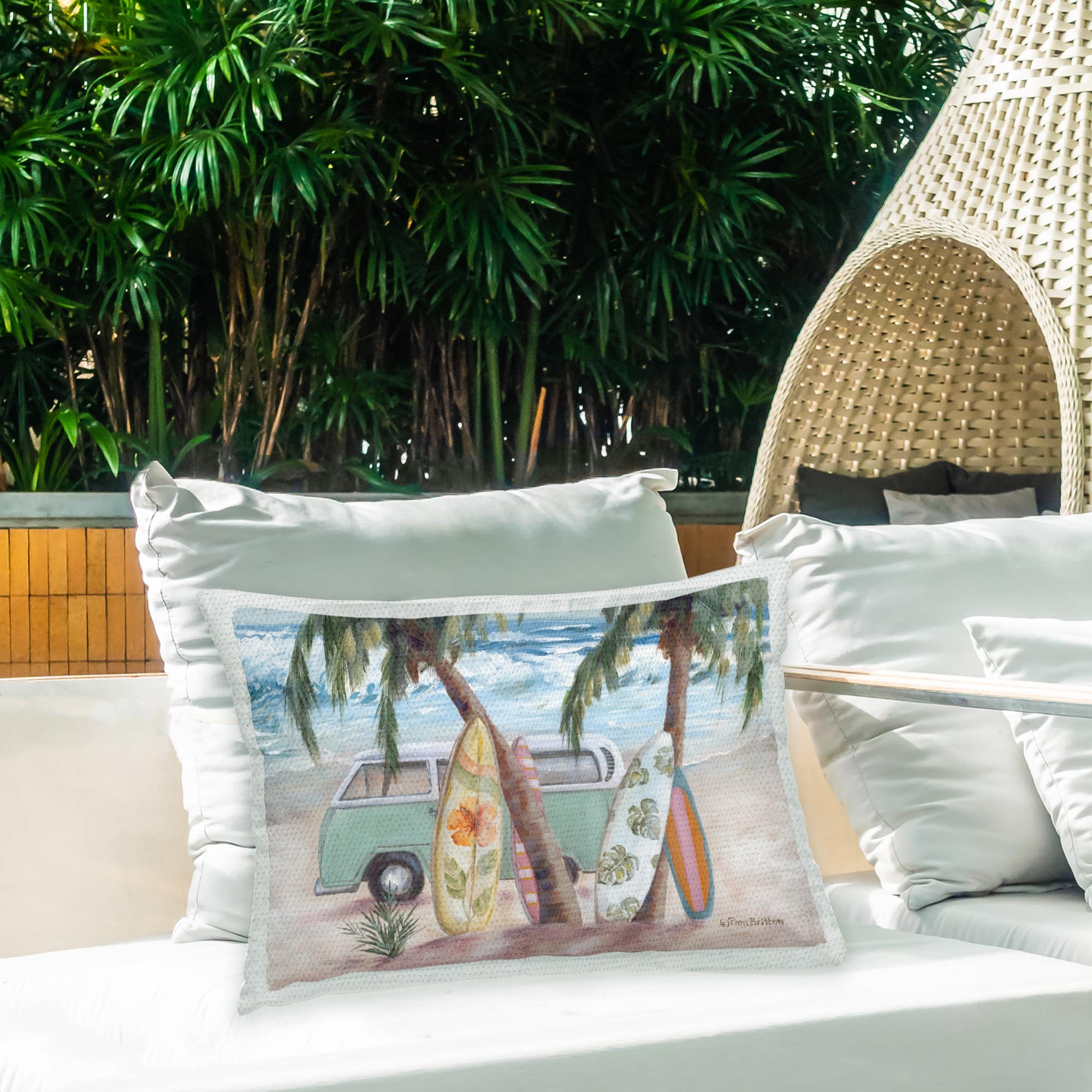 Stupell Industries 14" x 20" Surfboards in Tropical Scene Outdoor Print Throw Pillow
