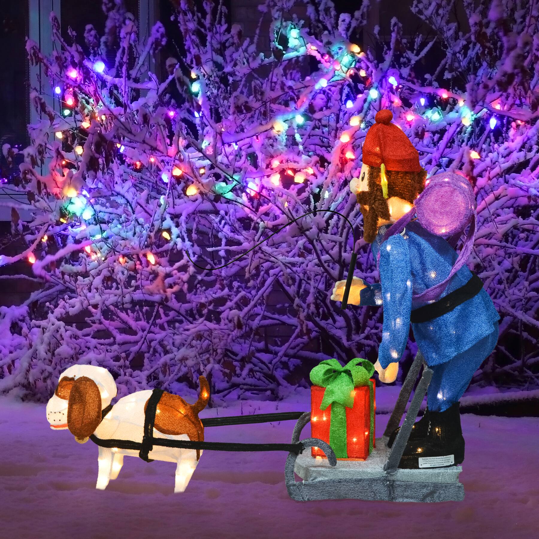 34" Rudolph the Red-Nosed Reindeer Yukon & Dog 3D Pre-Lit Yard Décor