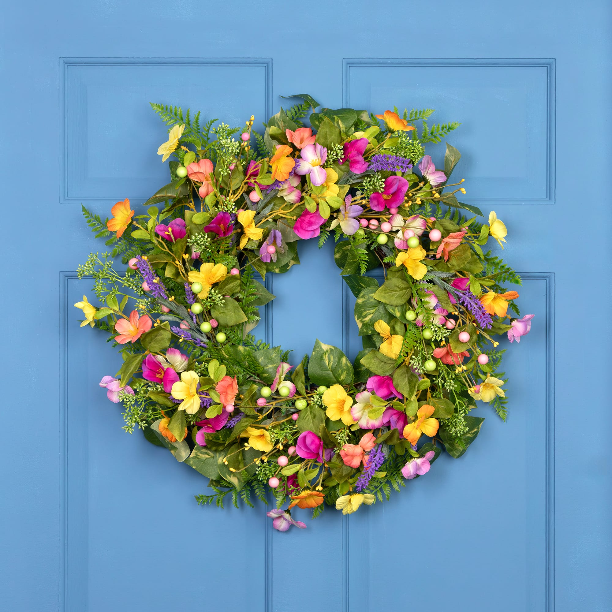 22" Yellow & Pink Mixed Floral Artificial Spring Wreath