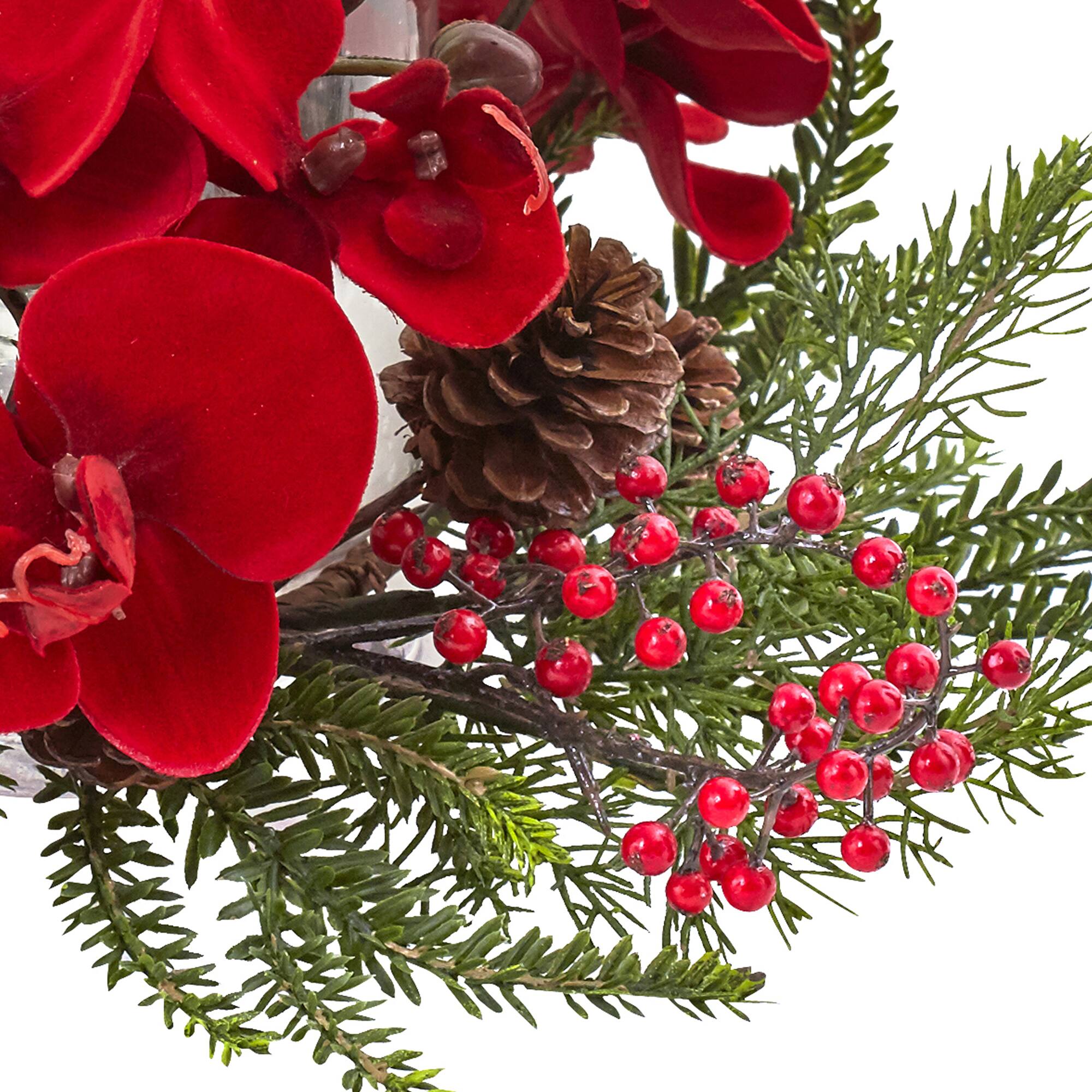 6" Red Orchid, Berry & Pine Holiday Candelabrum