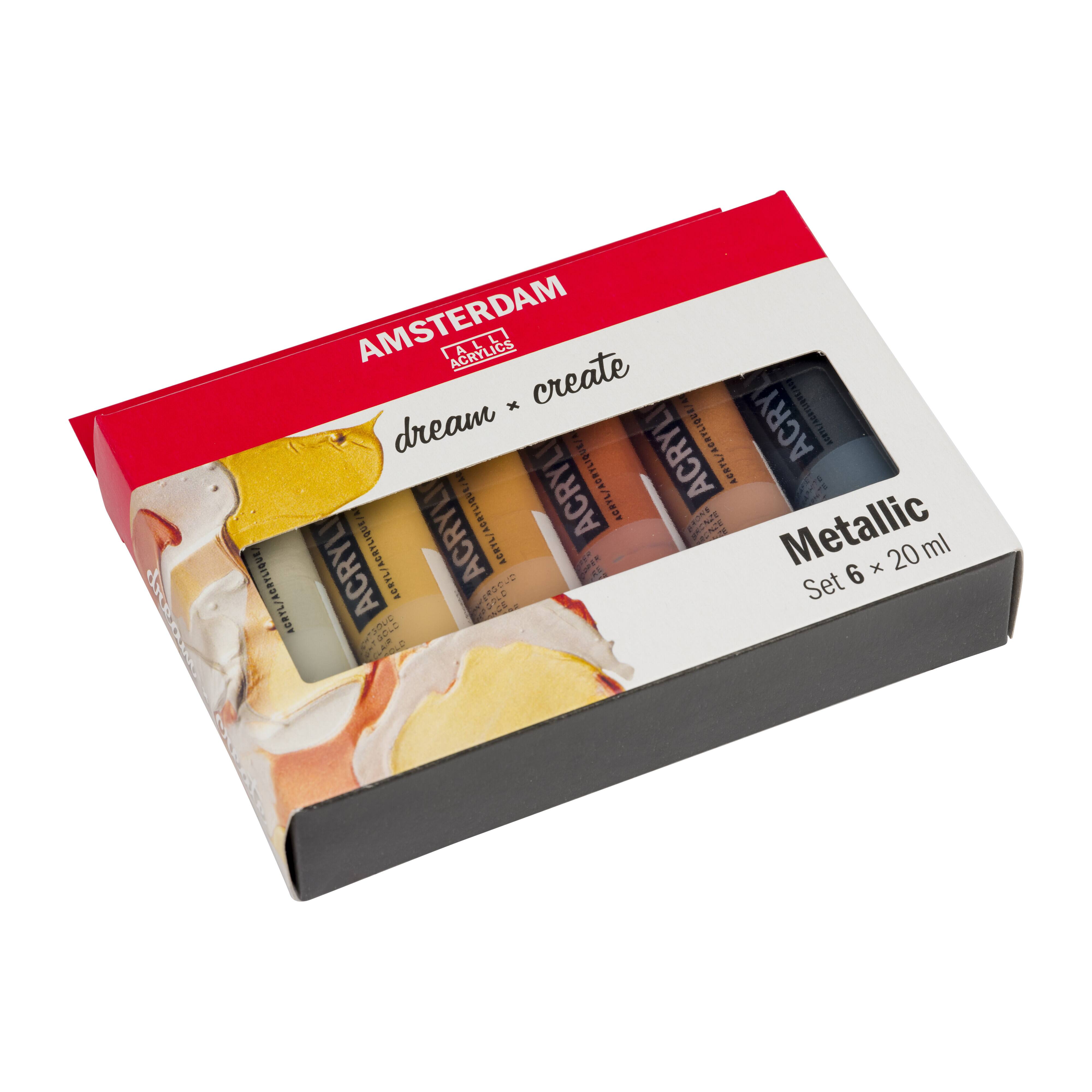 Ensemble de 6 couleurs métallisées de peinture acrylique série standard d’Amsterdam, 20 ml
