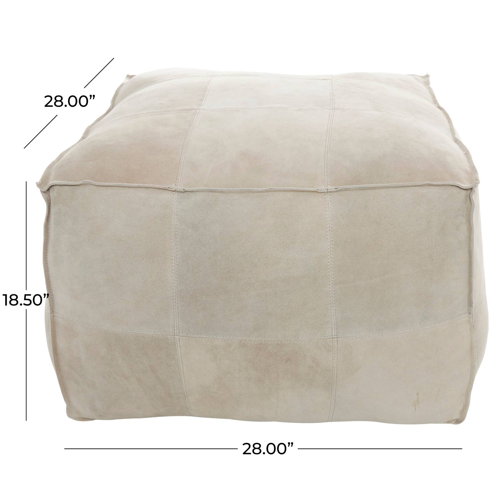 28" Leather Low Profile Square Pouf with Patchwork Design