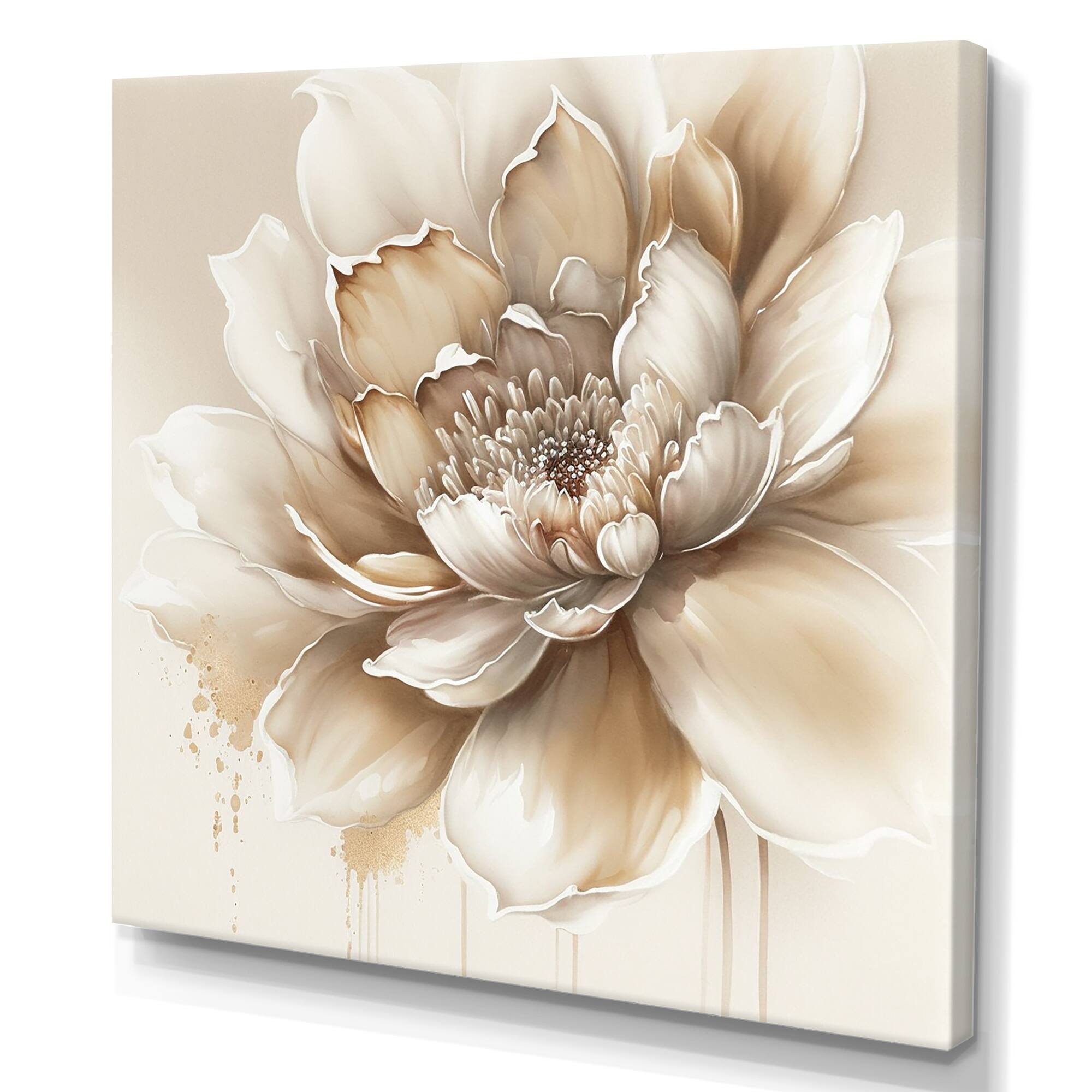 Designart 'Blooming Beige Floral Design III' Floral & Botanical Canvas Wall Art