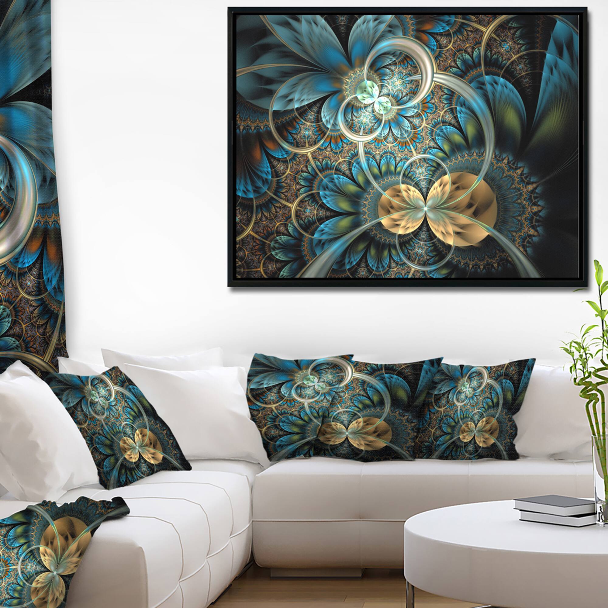 Designart - Symmetrical Blue Gold Fractal Flower
