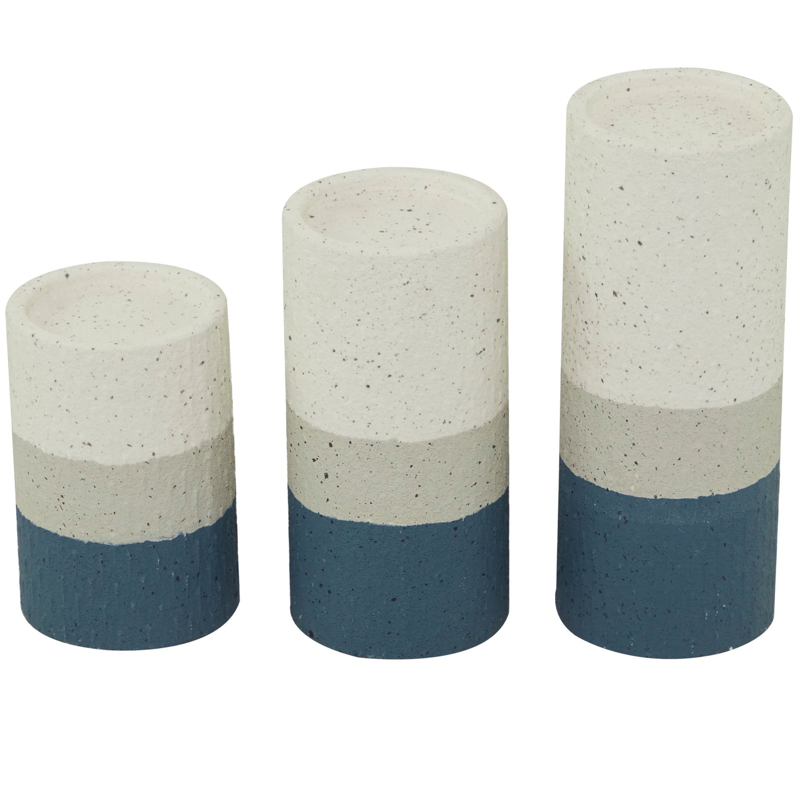 Blue Metal Striped Pillar Candle Holder Set