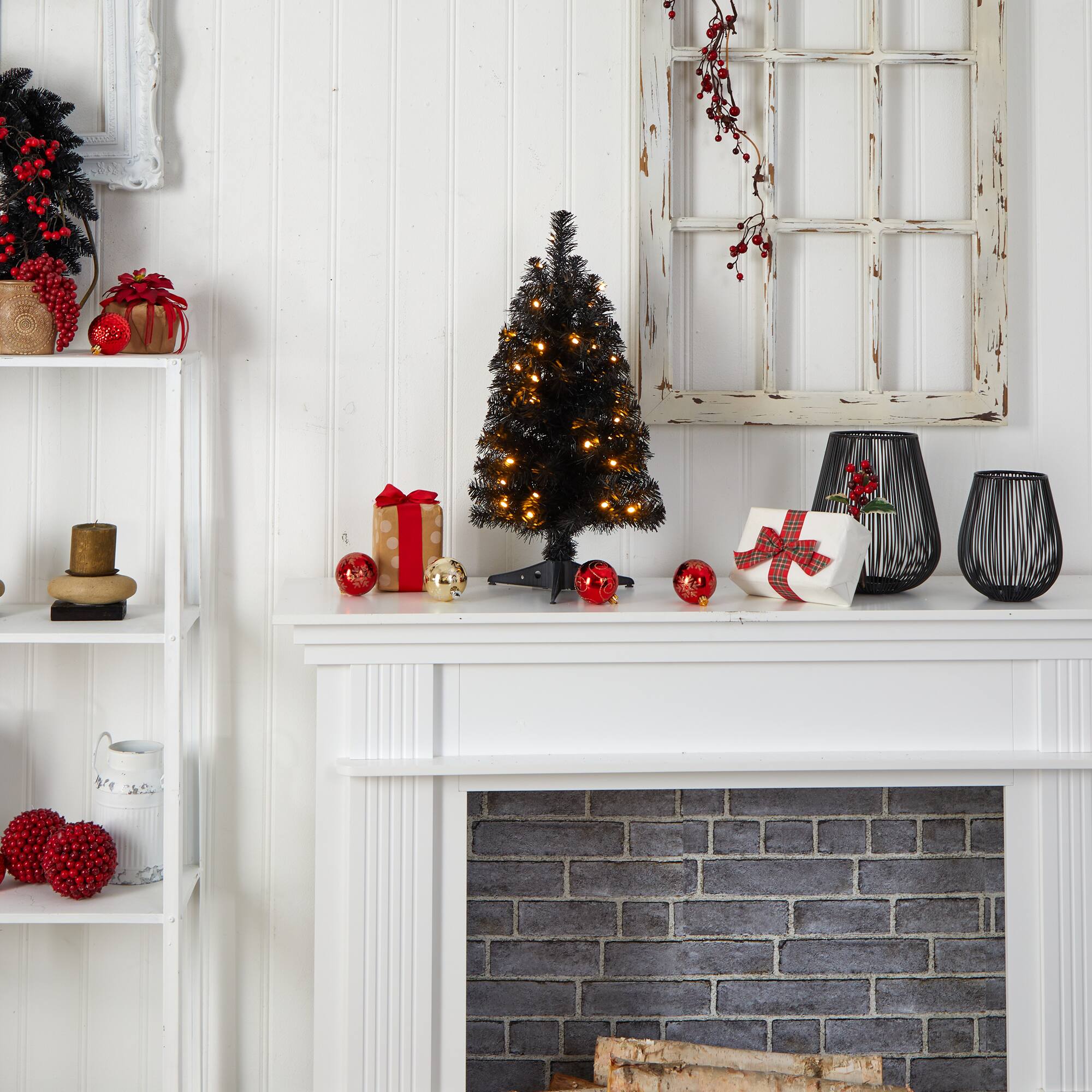 2ft. Pre-Lit Black Artificial Christmas Tree, Warm White LED Lights