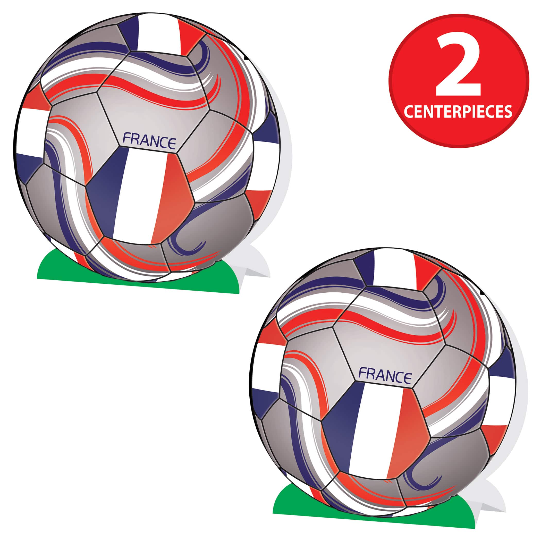 9.25" France 3D Soccer Ball Centerpieces, 2ct.