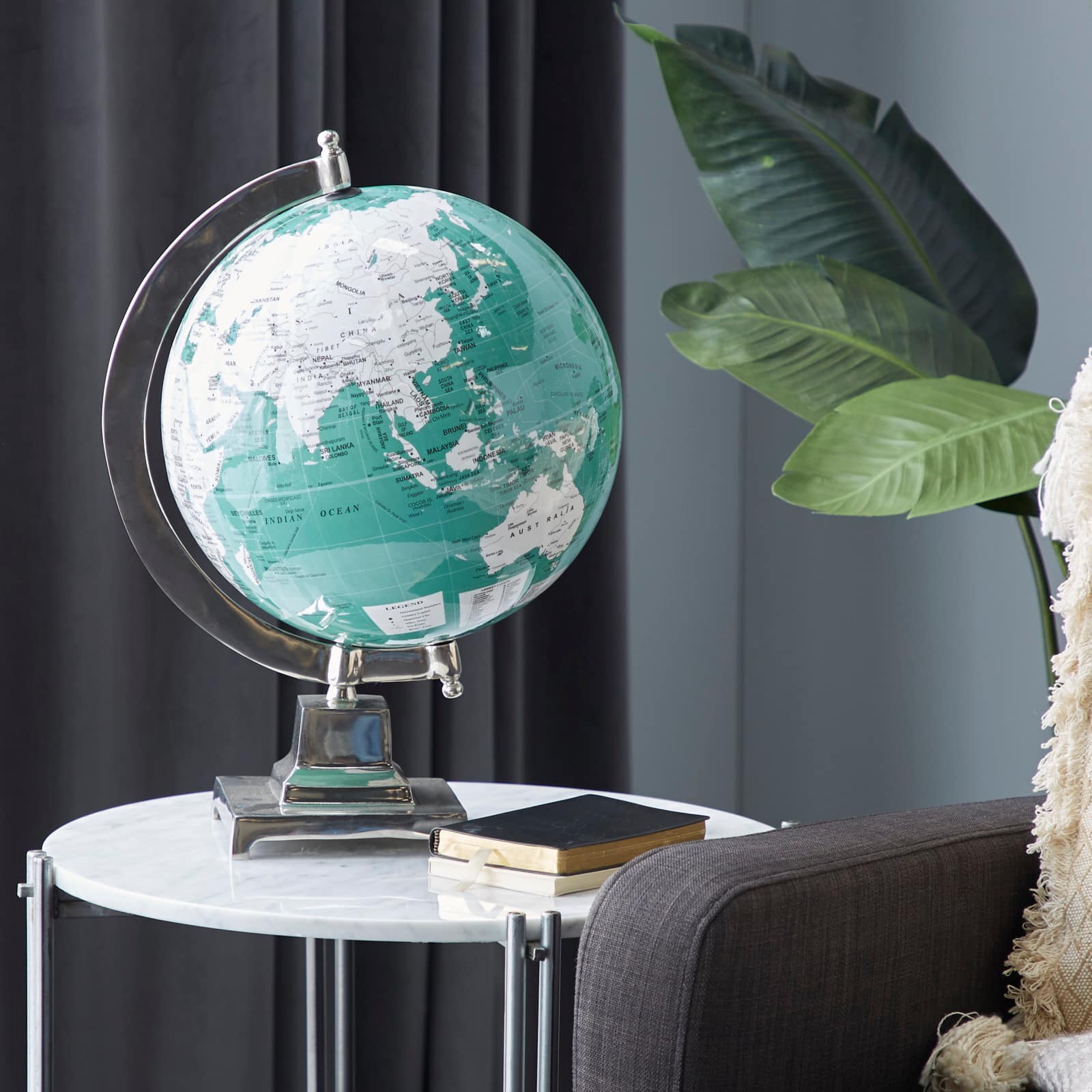 12" Teal Aluminum Modern Globe