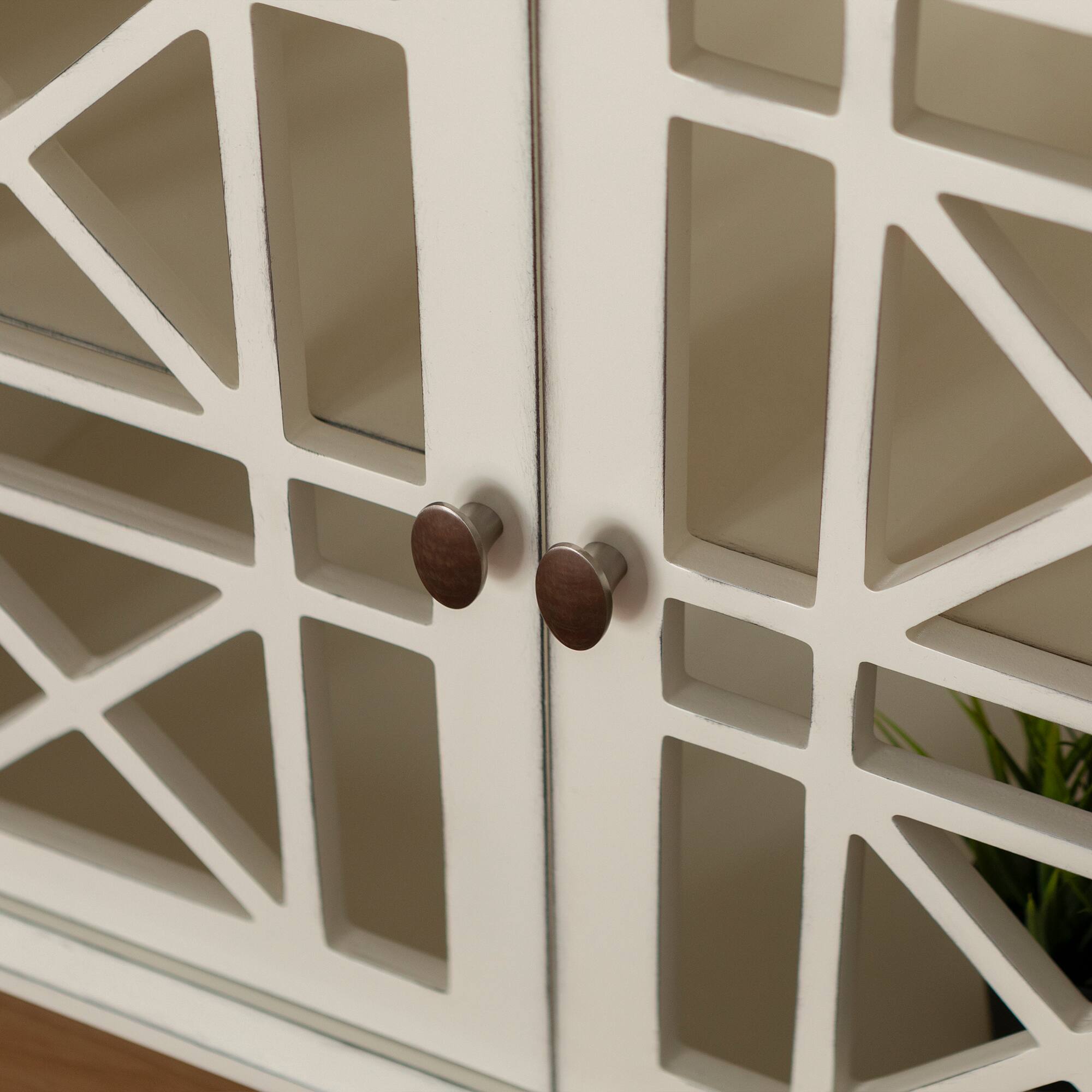 Walker Edison 32" Antique White Fretwork Accent Storage Cabinet