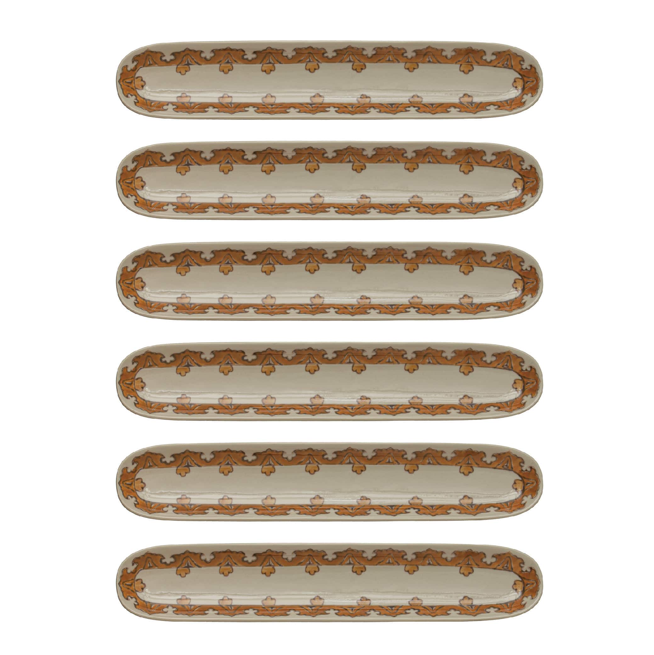 Hello Honey® Brown & Cream Patterned Oval Hand Painted Stoneware Tray Set