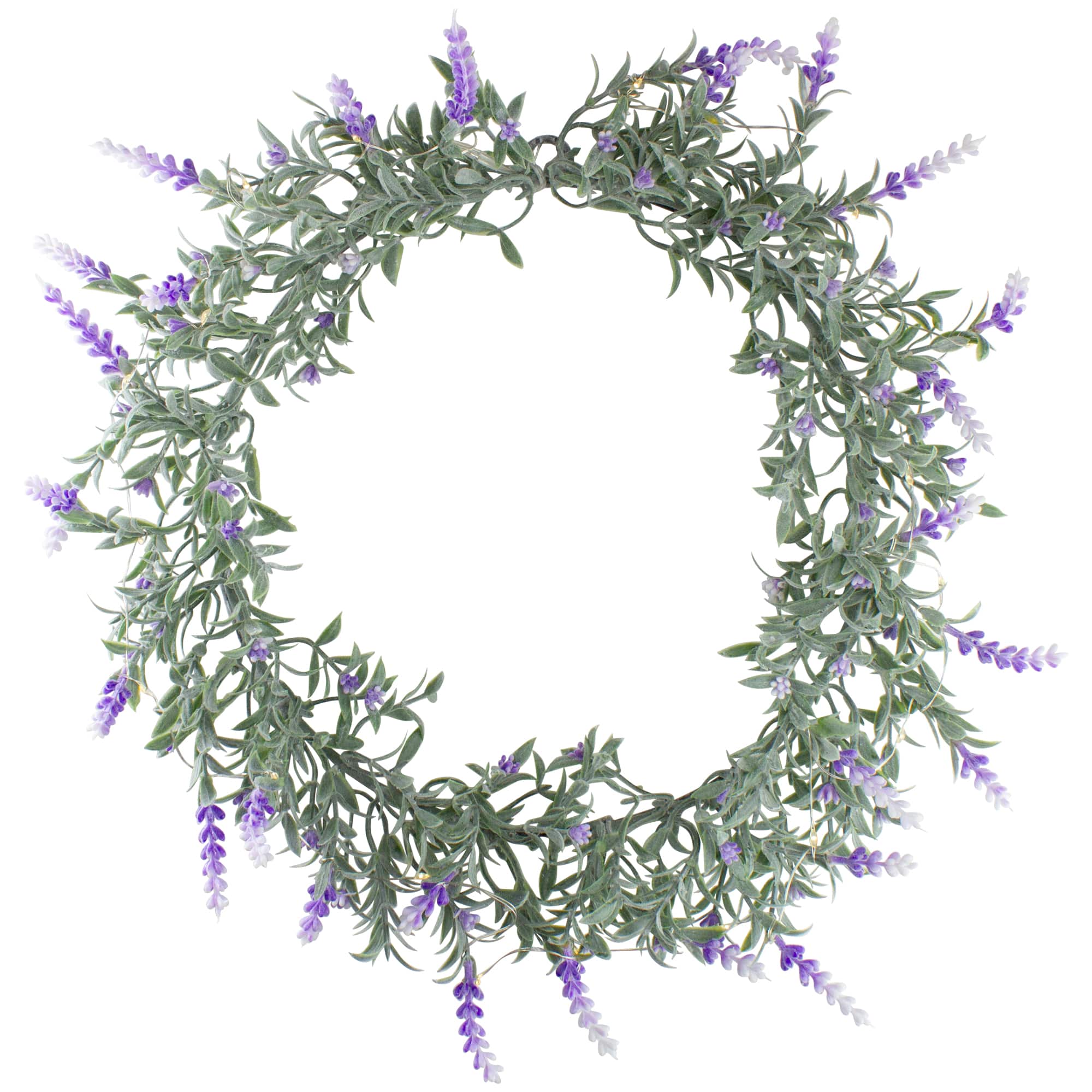 16" White LED Lighted White & Purple Lavender Artificial Spring Wreath