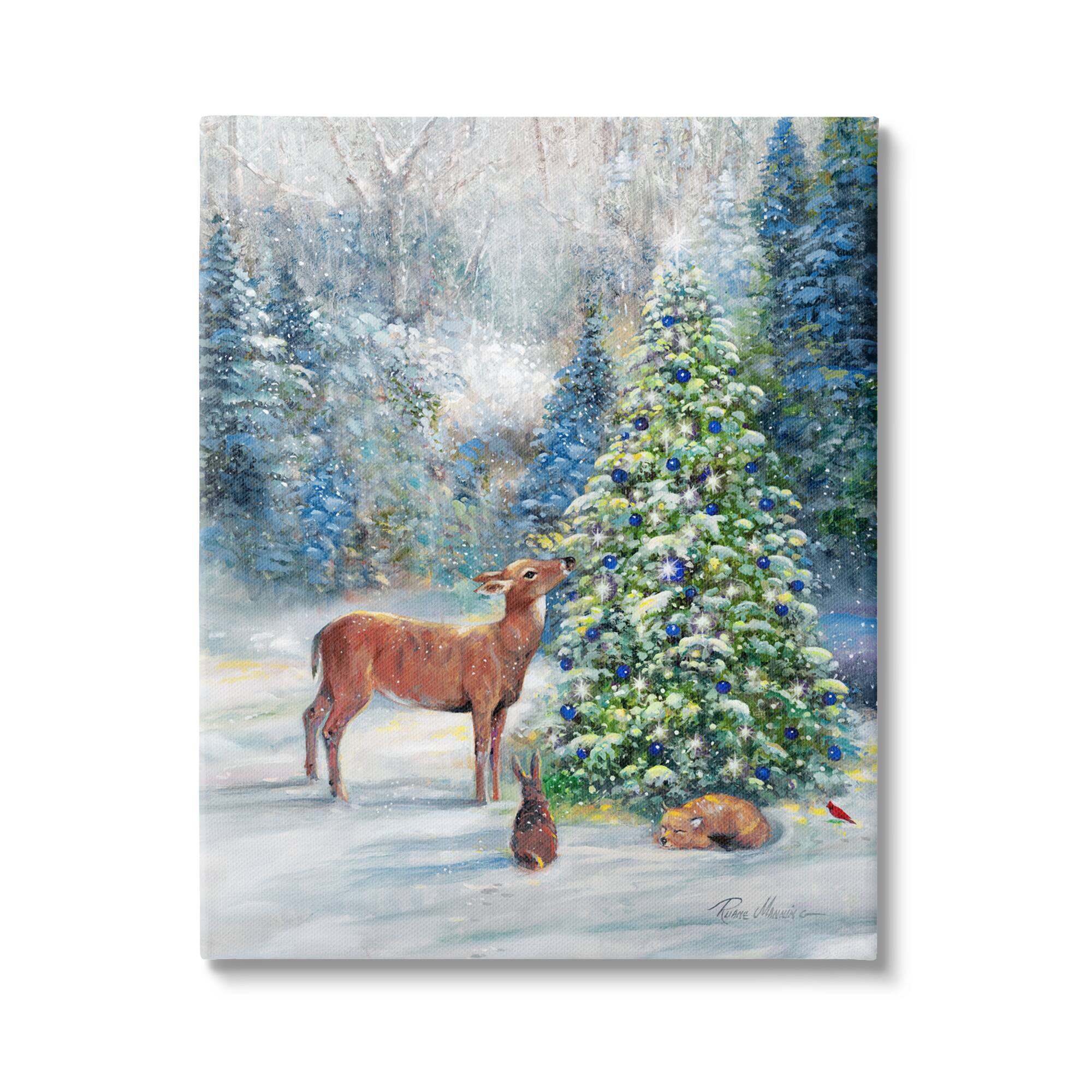 Stupell Industries Winter Woodland Animals Tree Canvas Wall Art