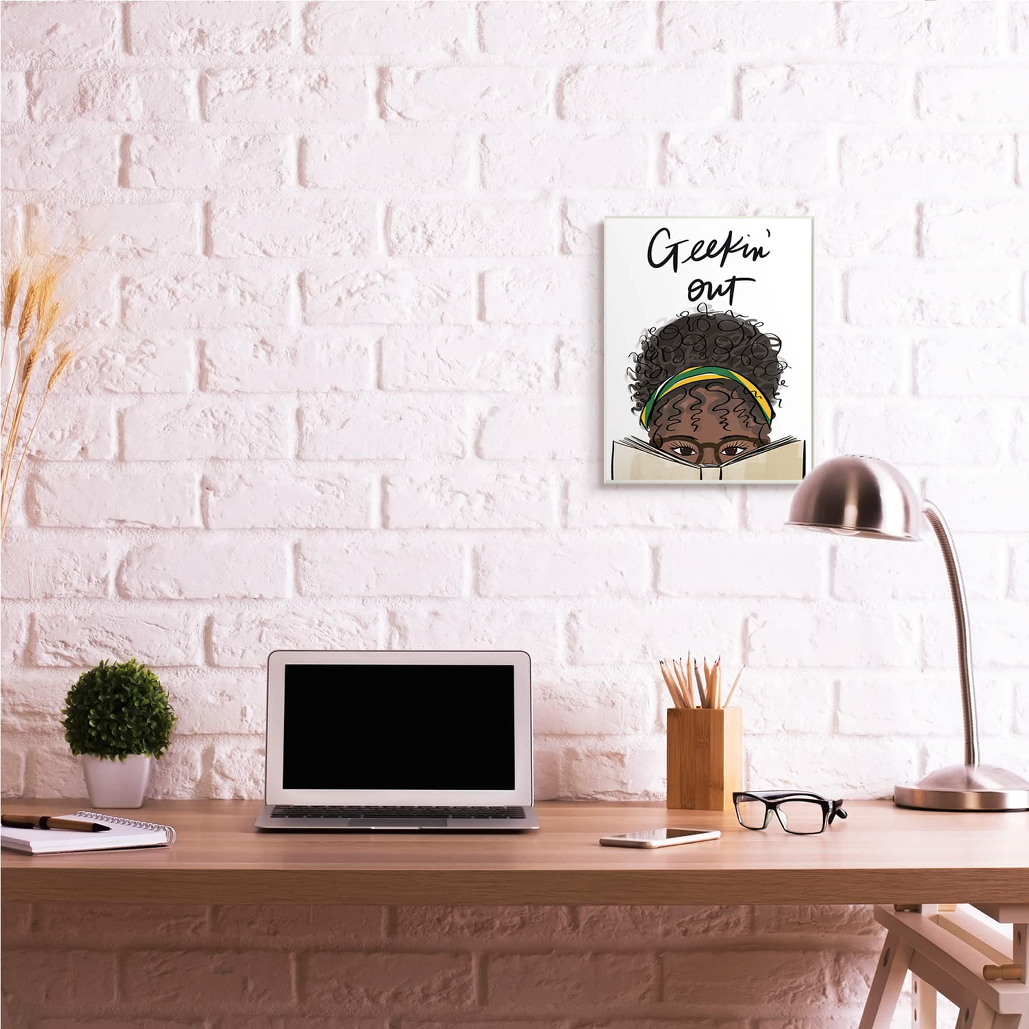 Stupell Industries Geekin' Out Phrase Woman Reading Book Wall Plaque