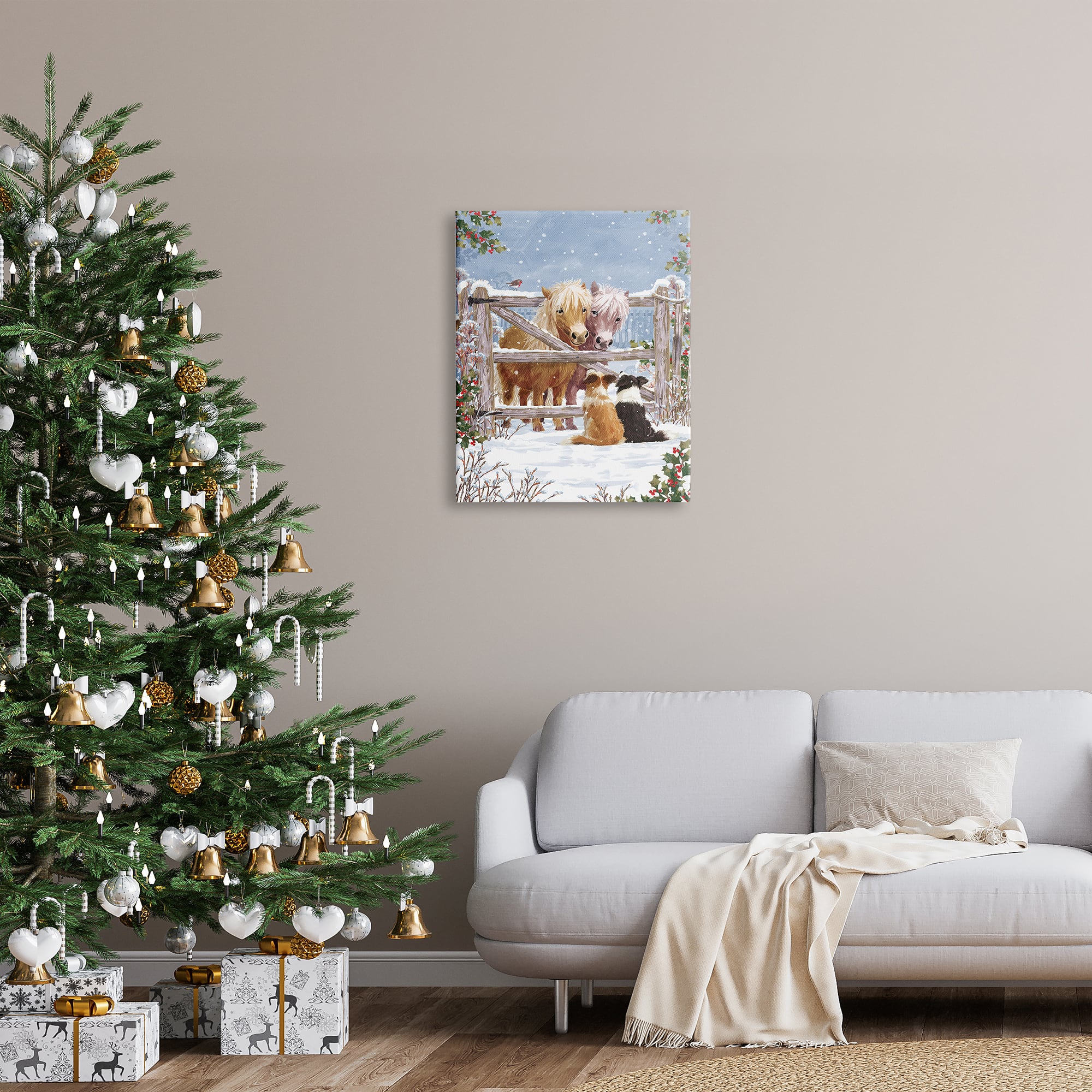 Stupell Industries Ponies & Dogs Winter Farm Scene Canvas Wall Art