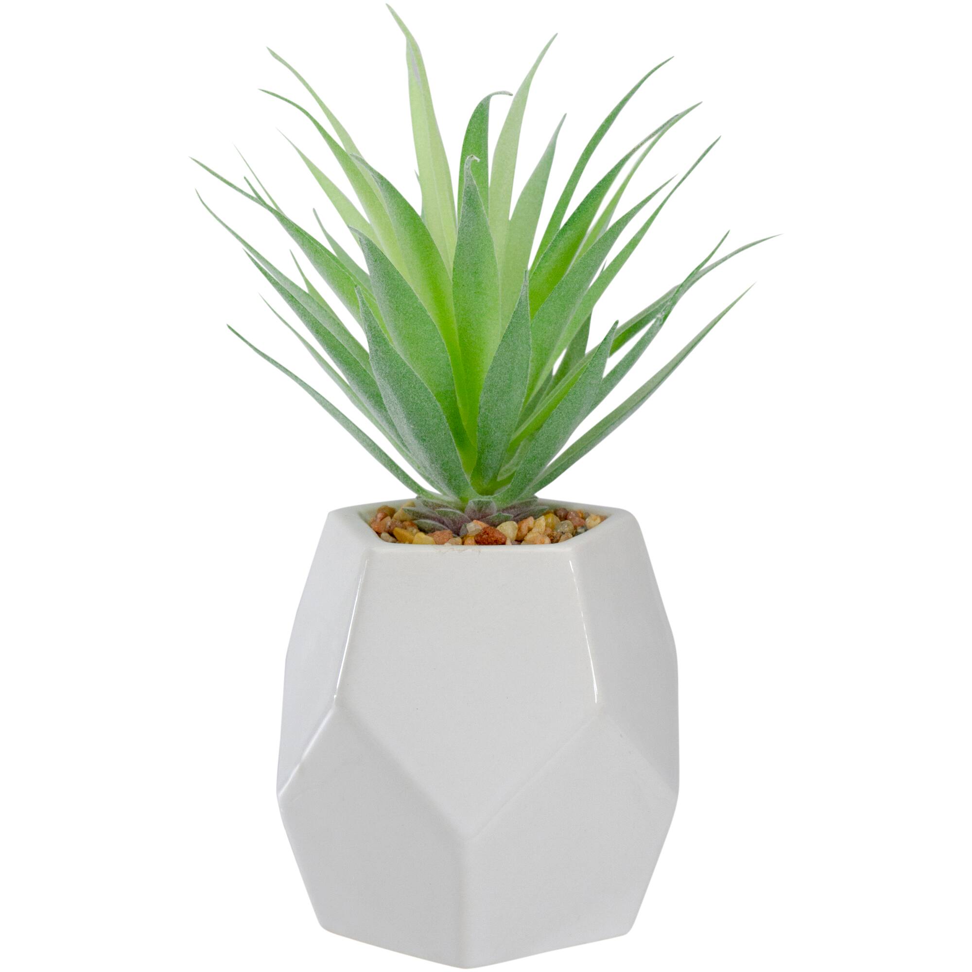 7.5" Green Sword Grass in White Geometric Pot By Northlight | Michaels®