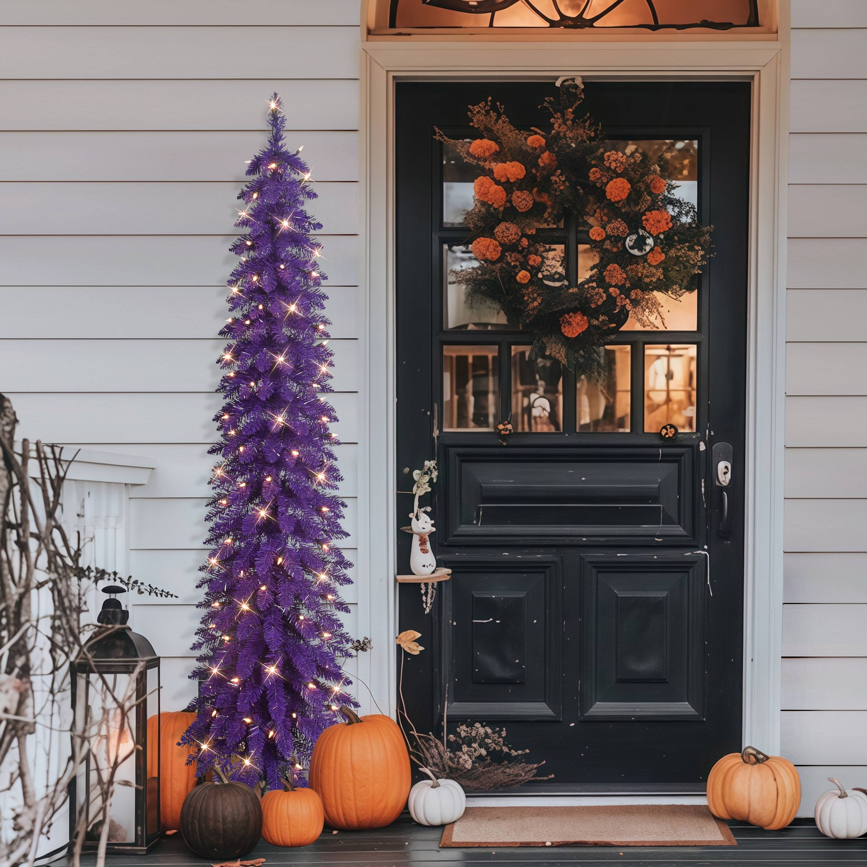 6ft. Pre-Lit Purple Alpine Pencil Artificial Christmas Tree, Clear Lights