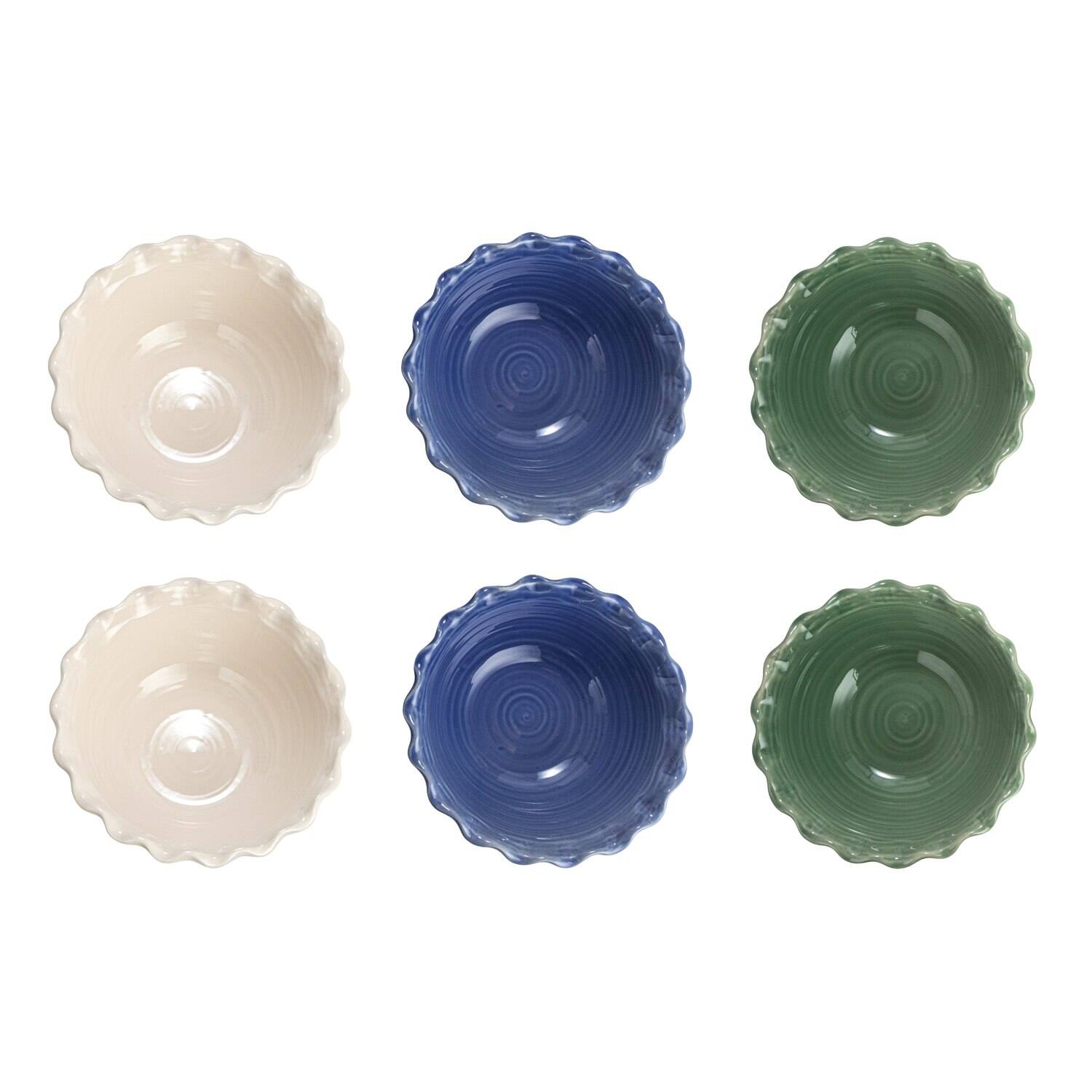 Hello Honey® 10" Blue, Green & Cream Stoneware Bowl with Scalloped Edge Set