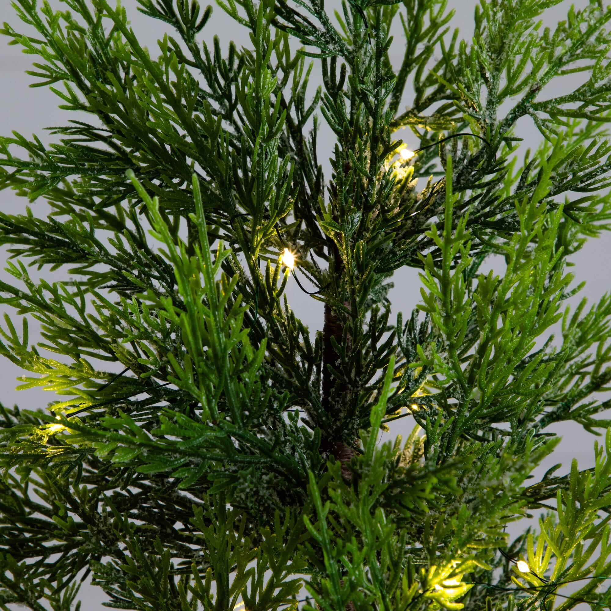 32in. Pre-Lit Artificial Lightly Snowed Cypress Christmas Tree with 30 Warm White LED Lights in Decorative Weaved Basket