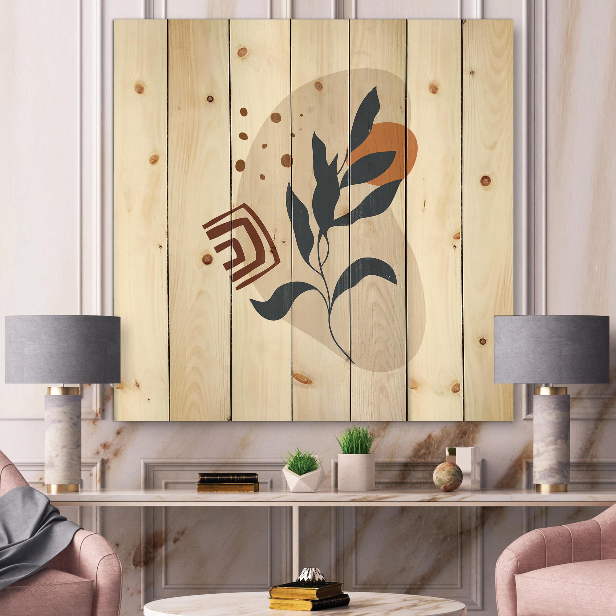 Designart - Abstract Flowers On Minimal Shapes VII