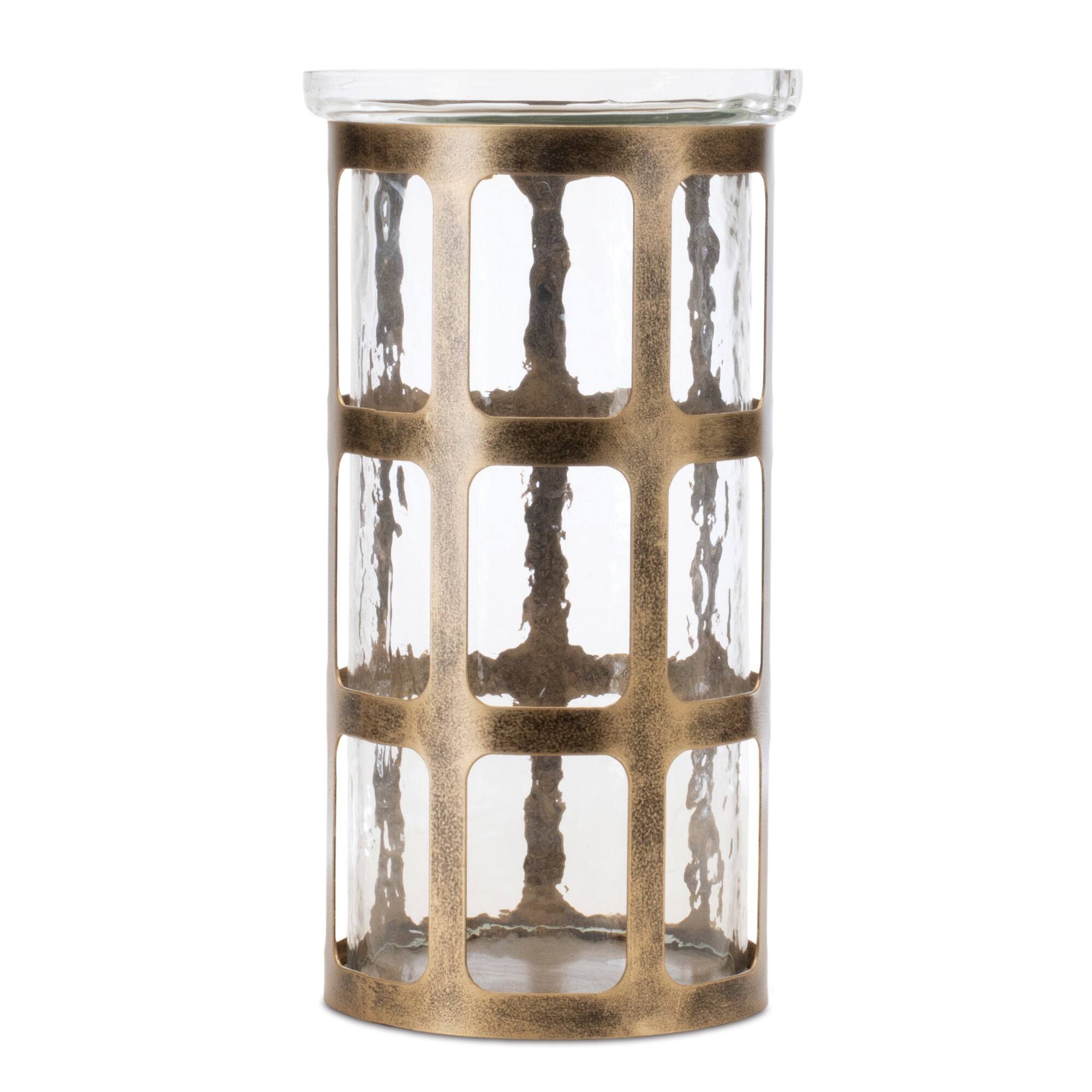 9.5" Wavy Glass & Metal Candle Holder