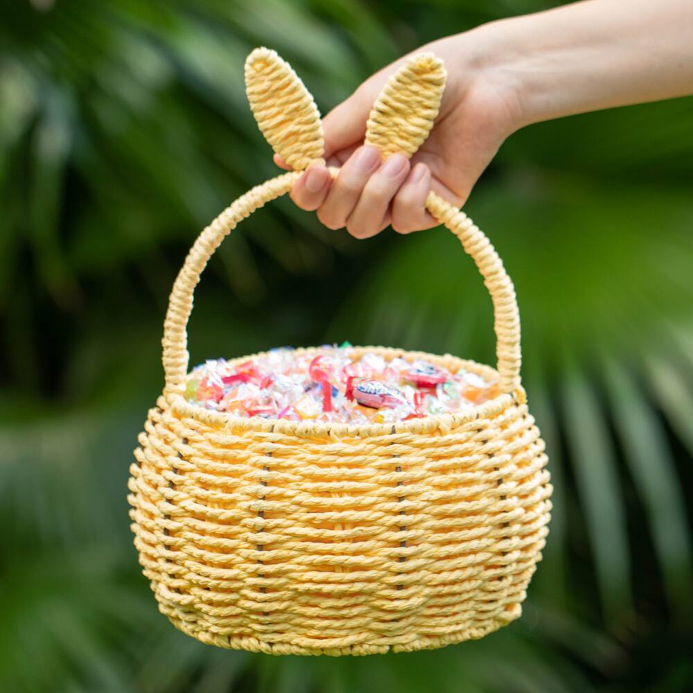 Wickerwise Hand Woven Easter Bunny Ears Basket with Handle